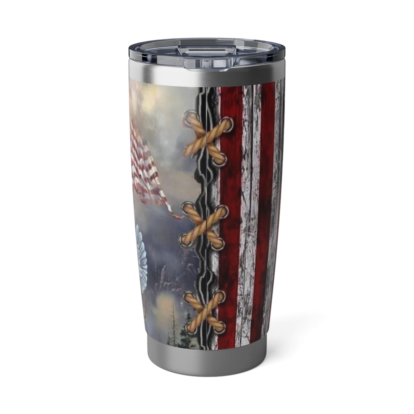 American Flag With Bald Eagle Skinny Steel Tumbler with Straw, 20oz