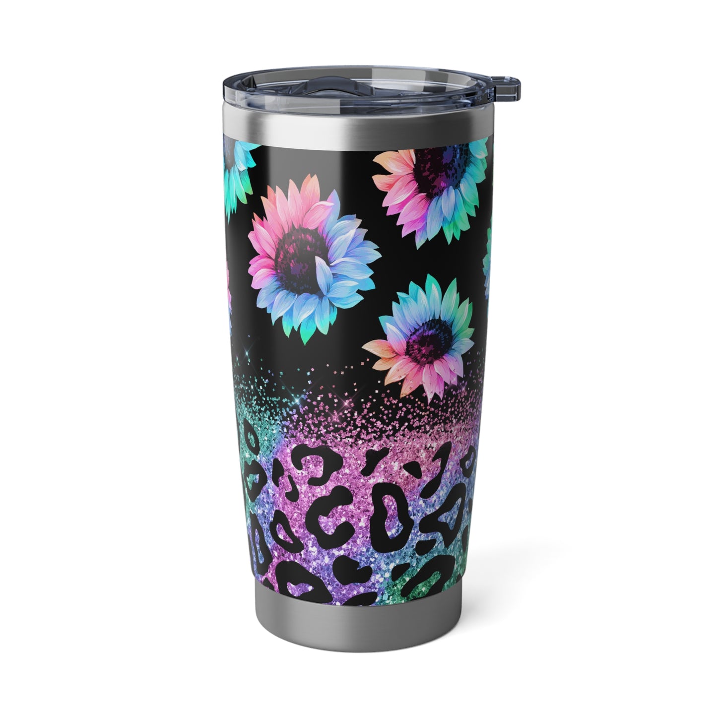 Rainbow Sunflower Leopard Print, Skinny Steel Tumbler with Straw, 20oz
