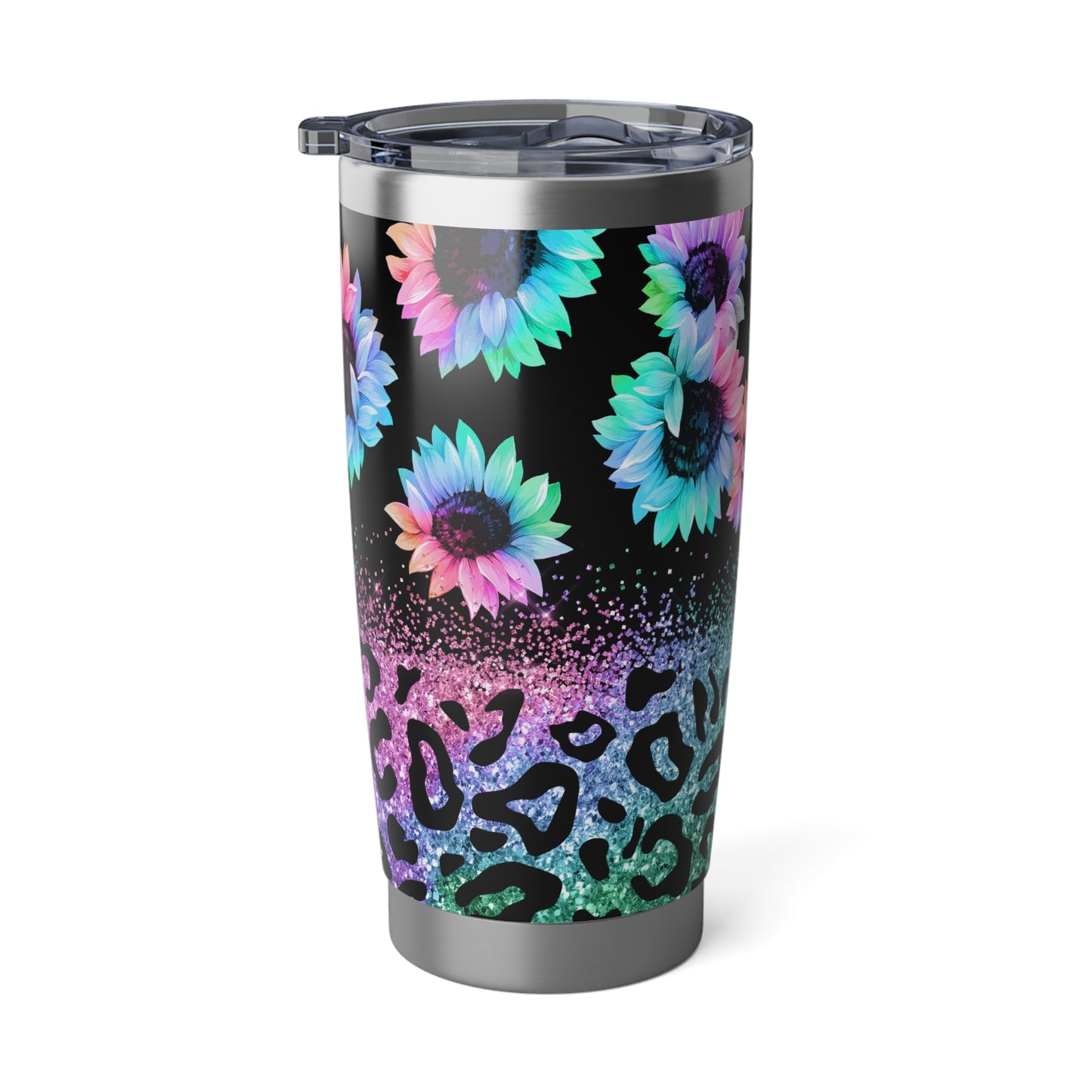Rainbow Sunflower Leopard Print, Skinny Steel Tumbler with Straw, 20oz