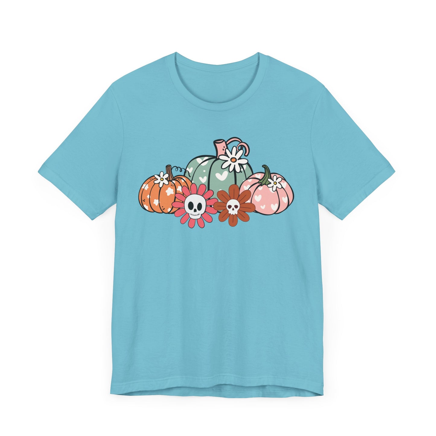 Pumpkins and Skull Flowers T-Shirt
