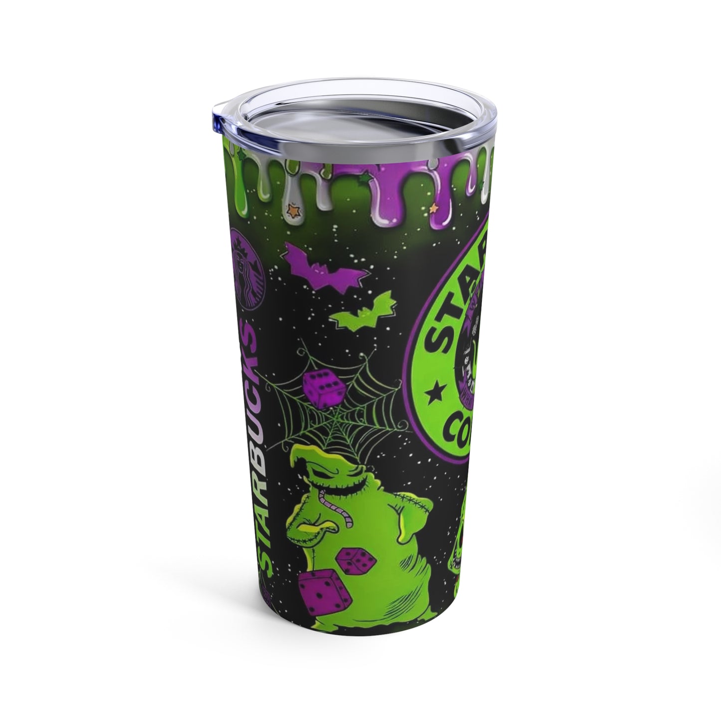 Nightmare Before Christmas Print, Skinny Steel Tumbler with Straw, 20oz