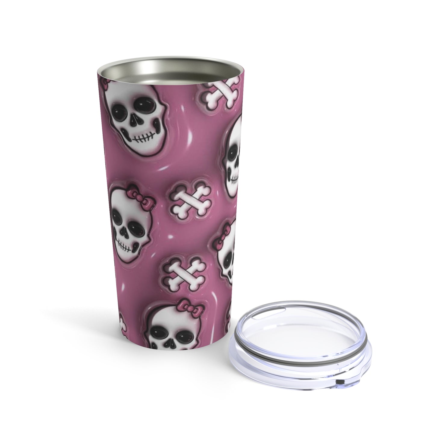 Pink Skull Print, Skinny Steel Tumbler with Straw, 20oz