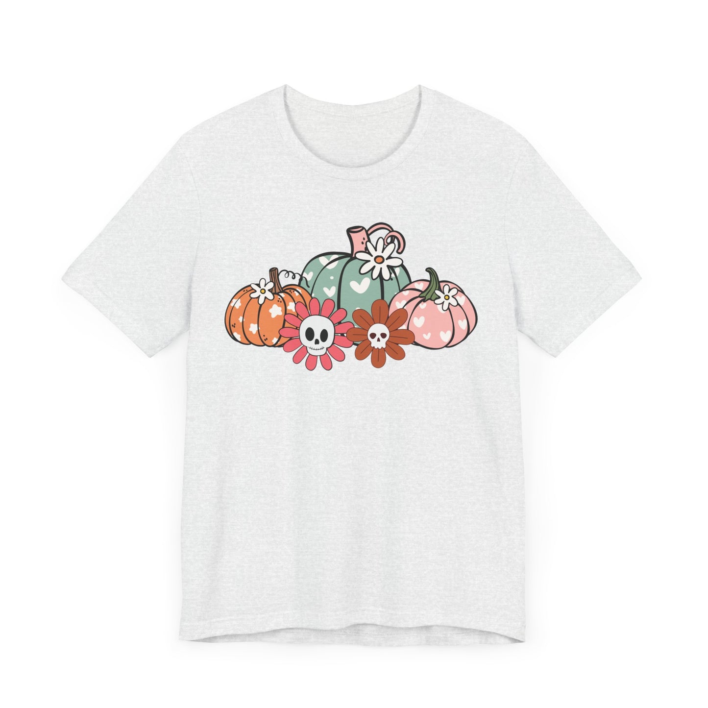 Pumpkins and Skull Flowers T-Shirt