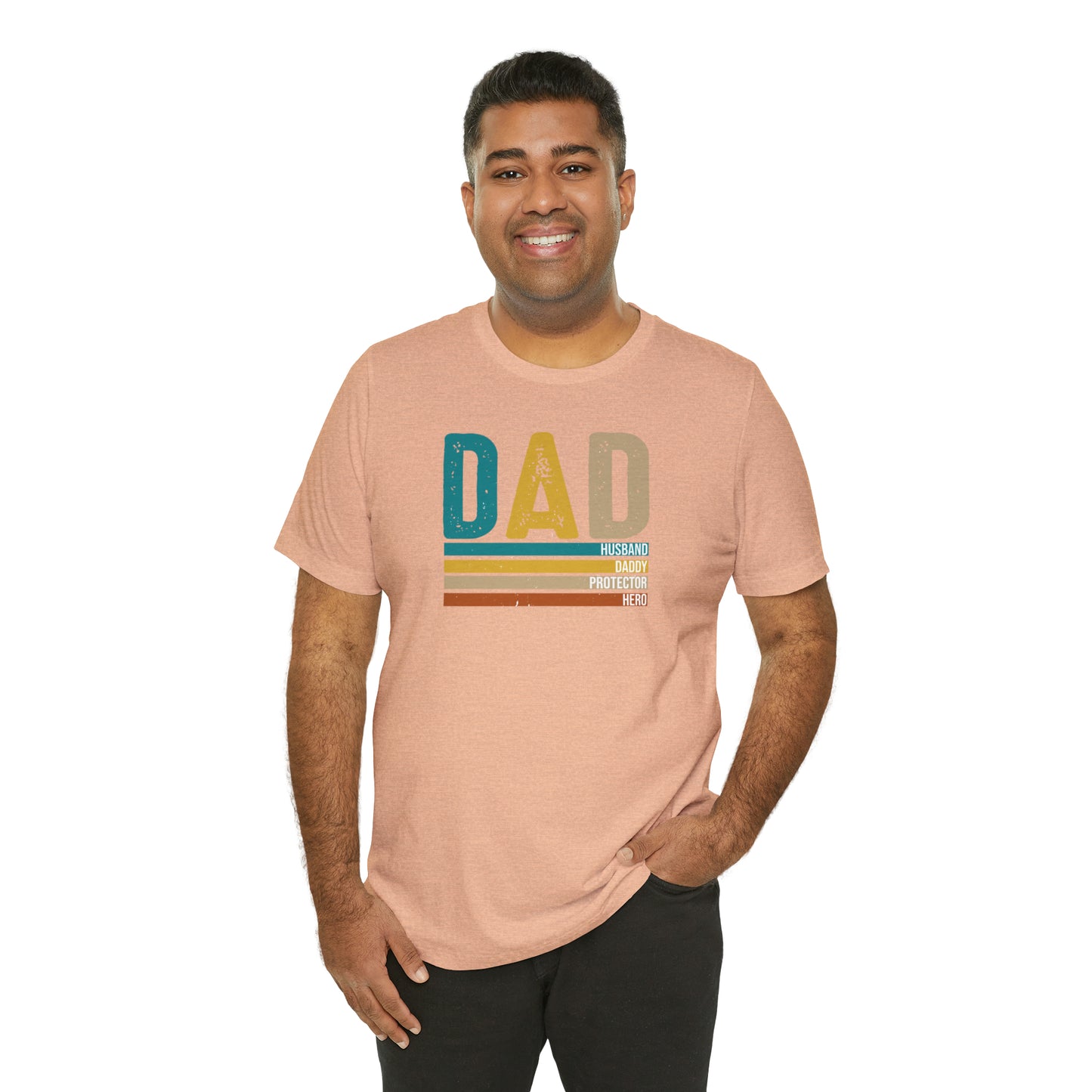 Dad, Husband, Daddy, Protector, Hero Print Jersey Short Sleeve Tee