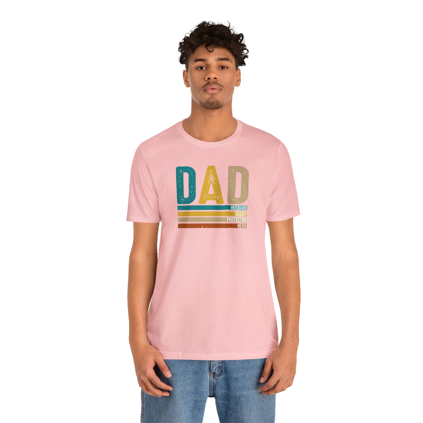 Dad, Husband, Daddy, Protector, Hero Print Jersey Short Sleeve Tee