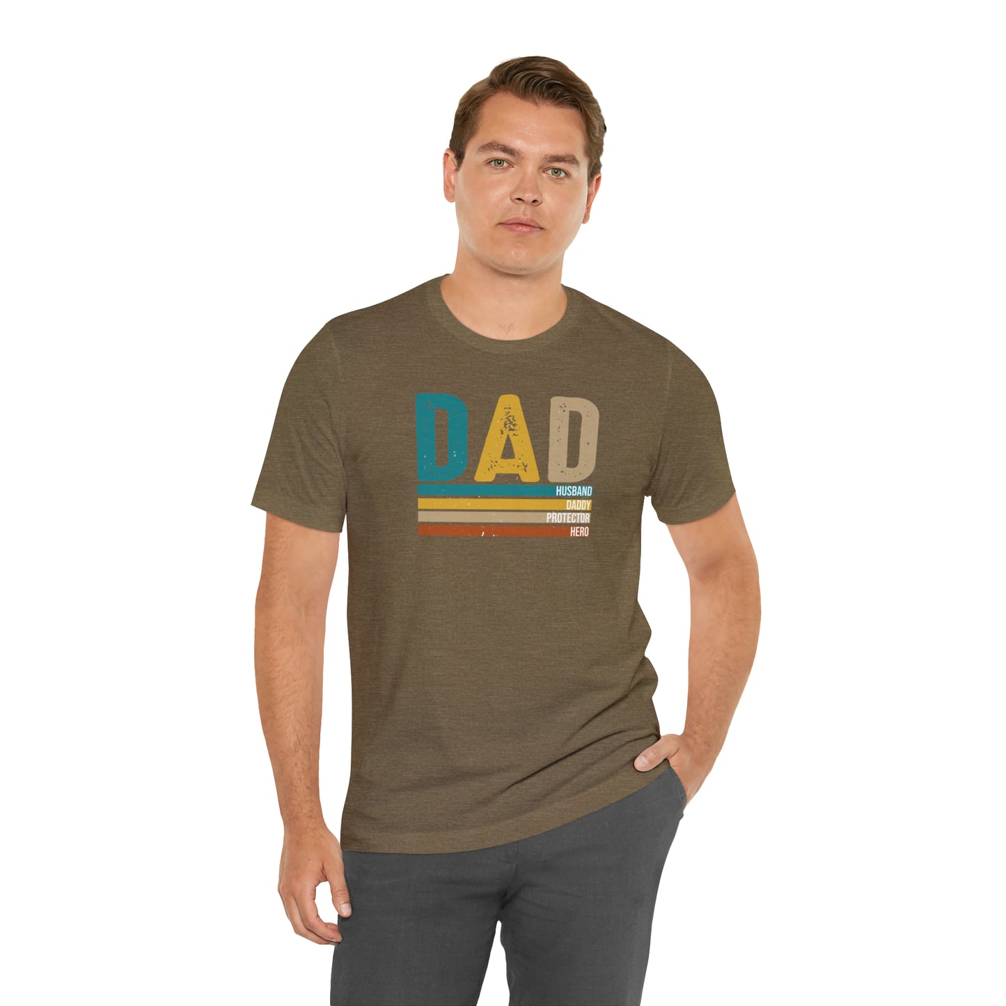 Dad, Husband, Daddy, Protector, Hero Print Jersey Short Sleeve Tee
