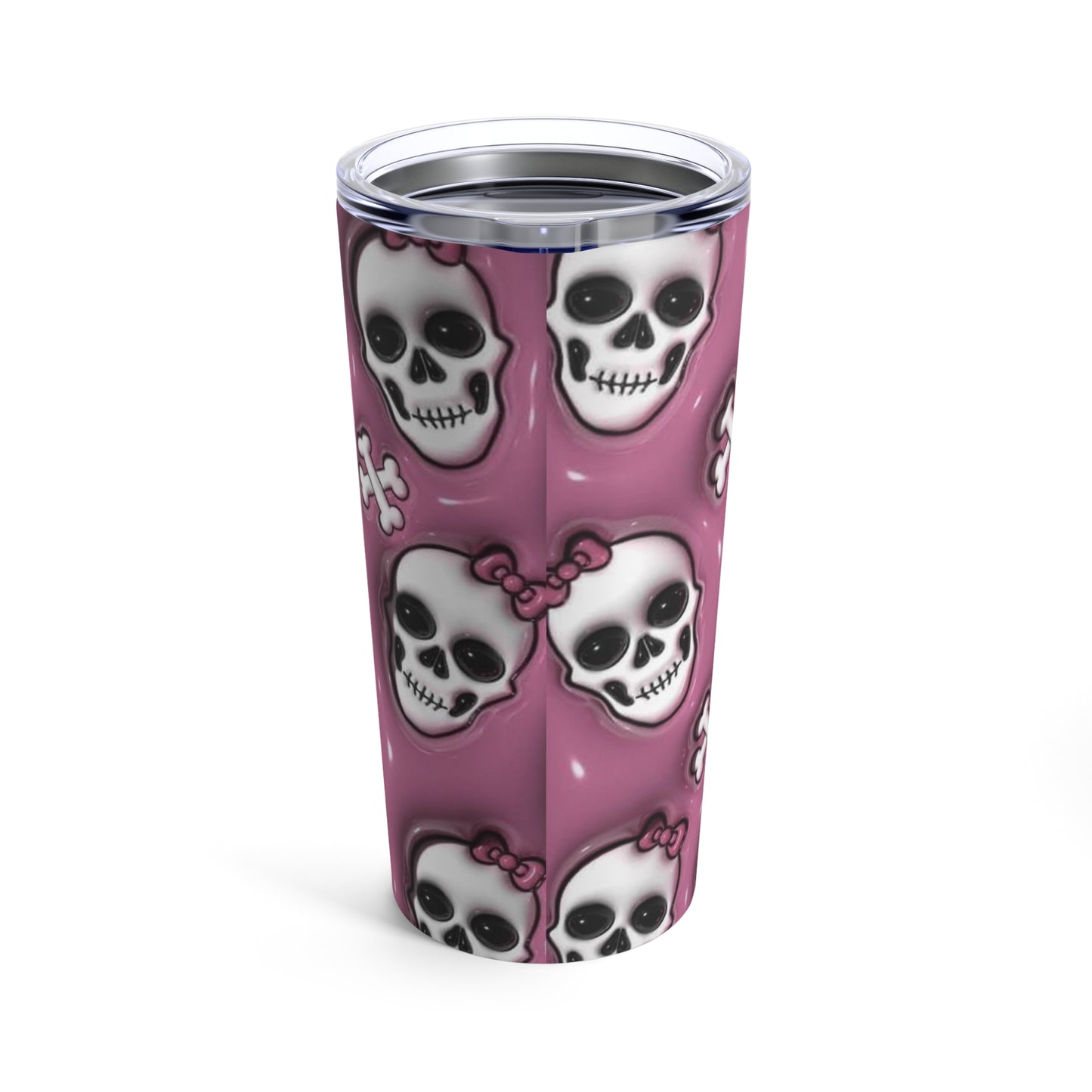 Pink Skull Print, Skinny Steel Tumbler with Straw, 20oz