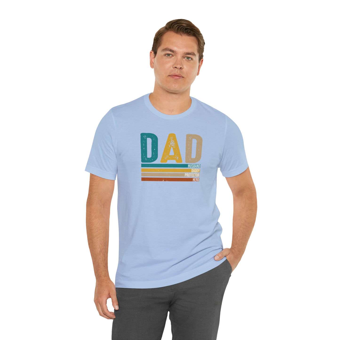 Dad, Husband, Daddy, Protector, Hero Print Jersey Short Sleeve Tee