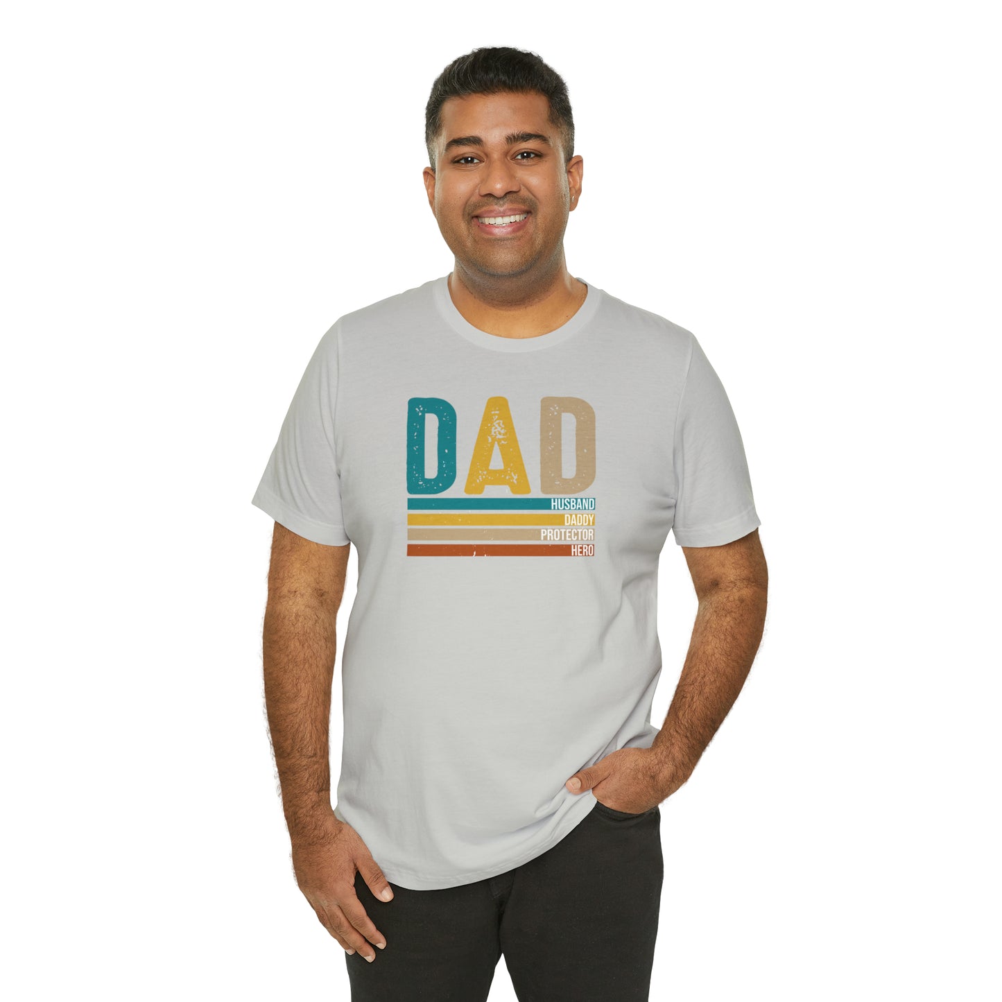 Dad, Husband, Daddy, Protector, Hero Print Jersey Short Sleeve Tee