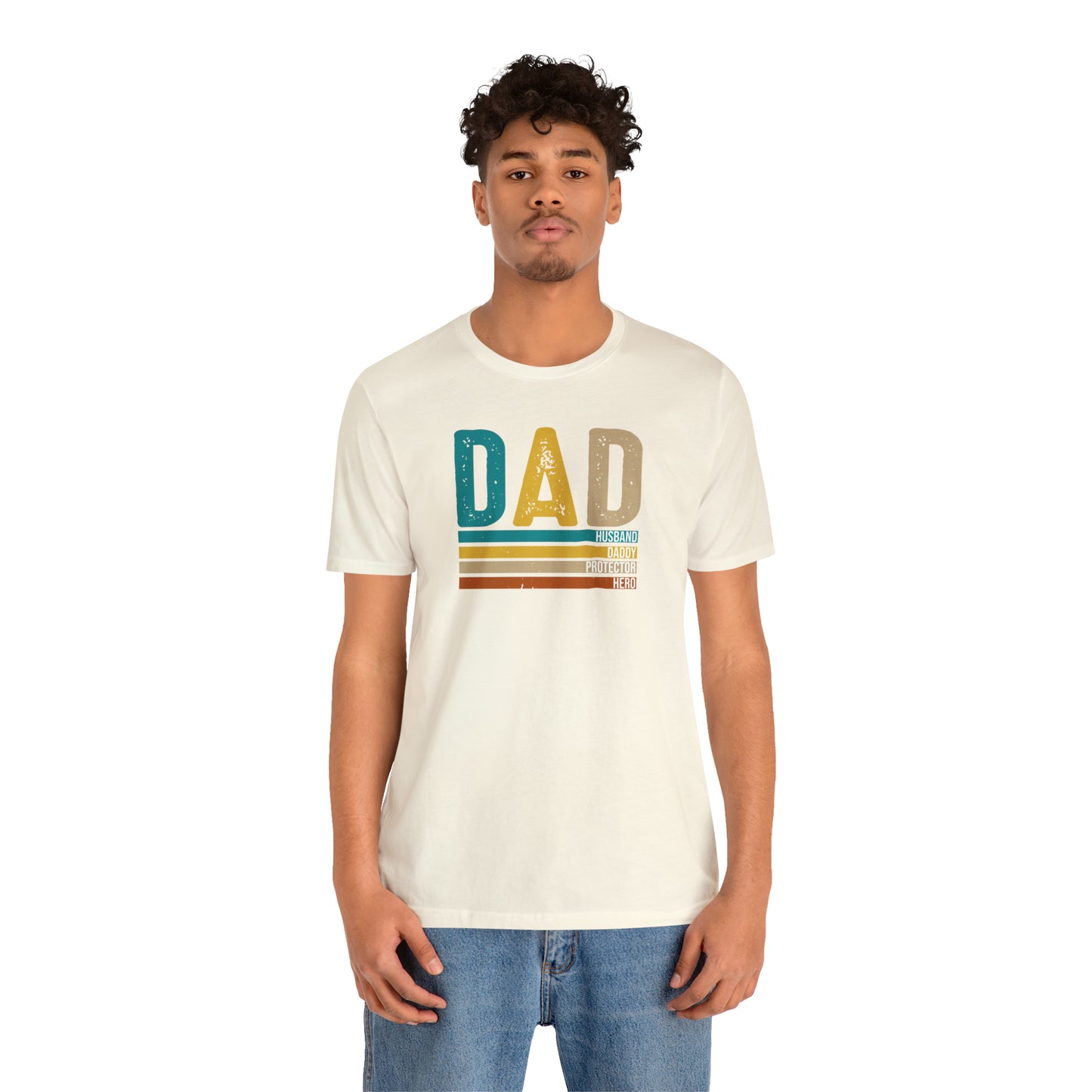 Dad, Husband, Daddy, Protector, Hero Print Jersey Short Sleeve Tee