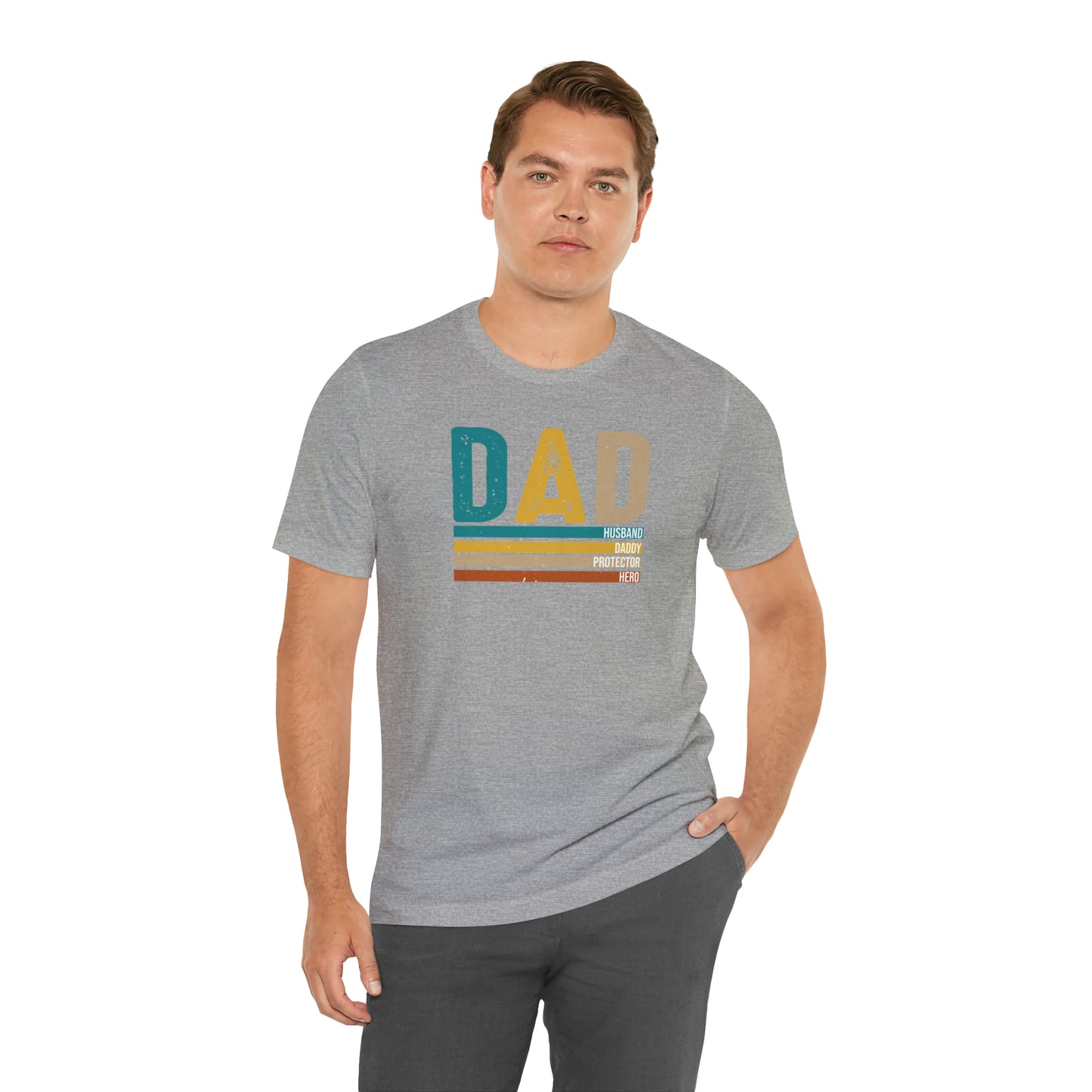 Dad, Husband, Daddy, Protector, Hero Print Jersey Short Sleeve Tee