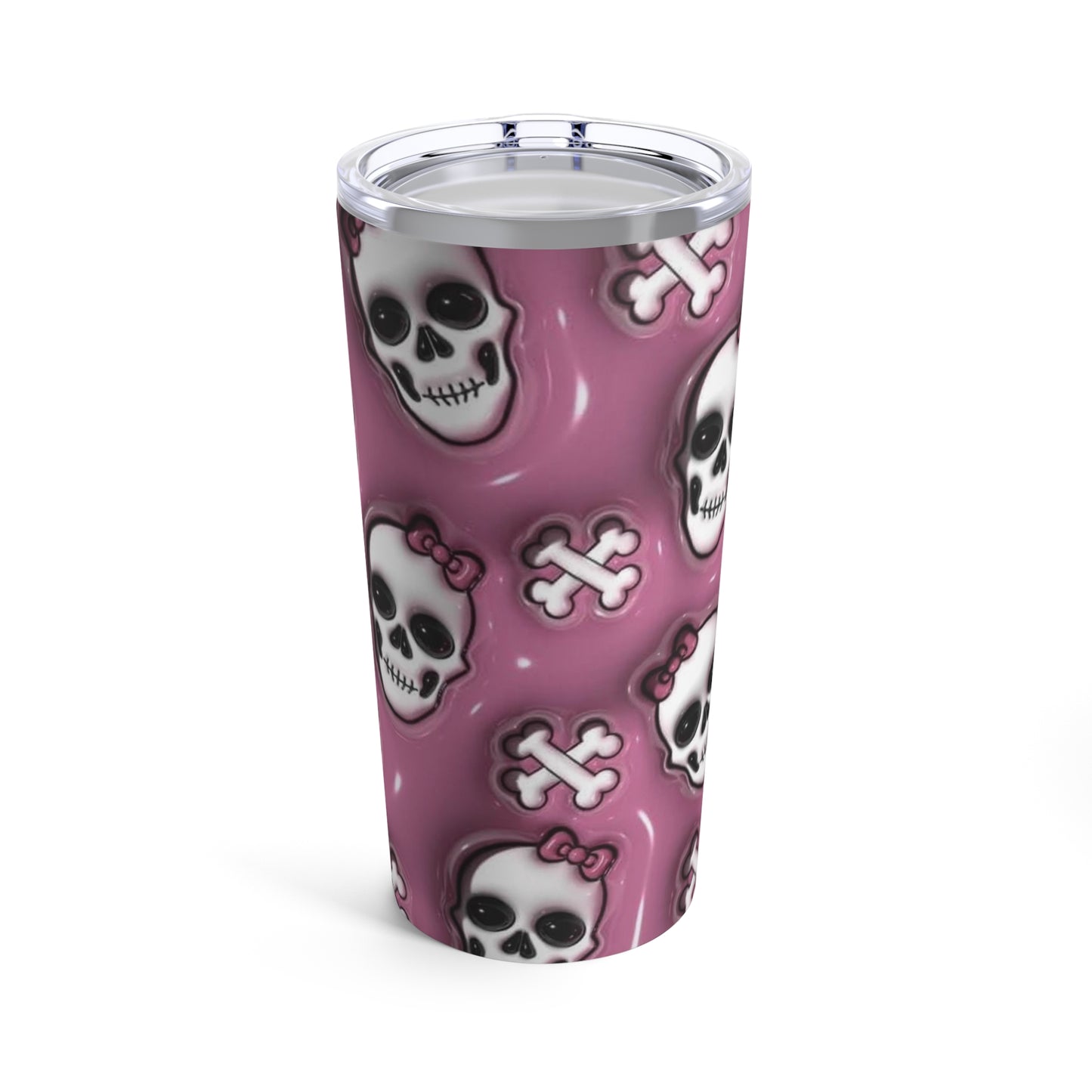 Pink Skull Print, Skinny Steel Tumbler with Straw, 20oz