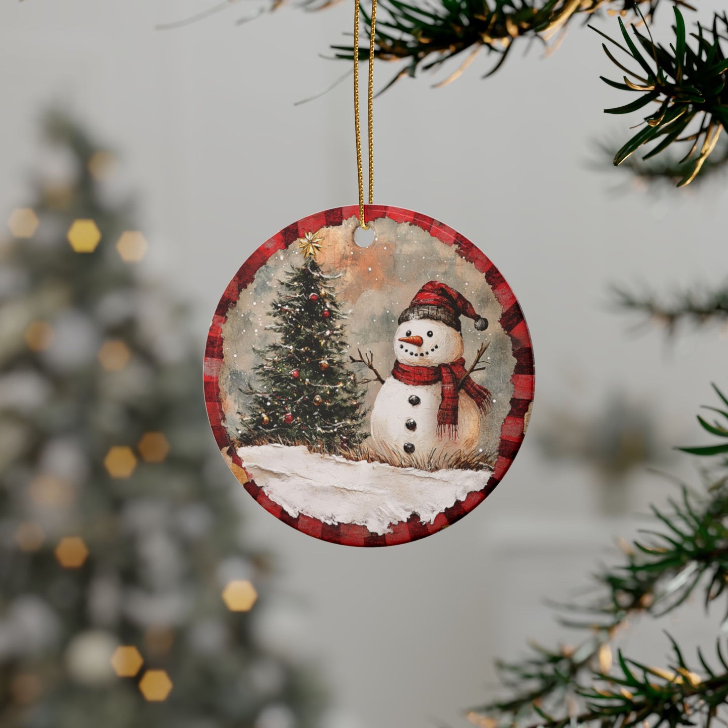Snowman W/ Cedar Ceramic Ornaments
