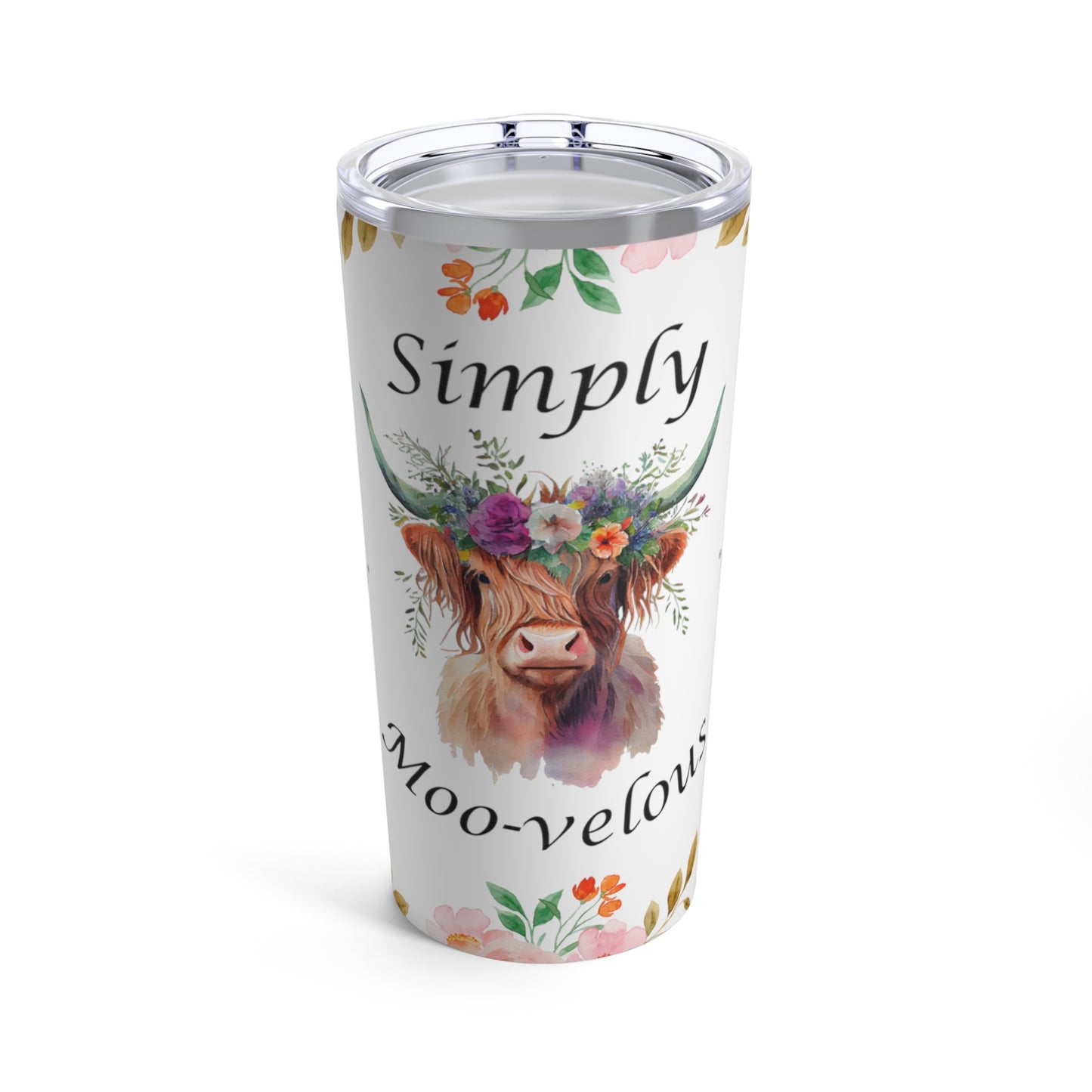 Simply Moo-Velous Print, Multi Colored Sunflower Print, Skinny Steel Tumbler with Straw, 20oz