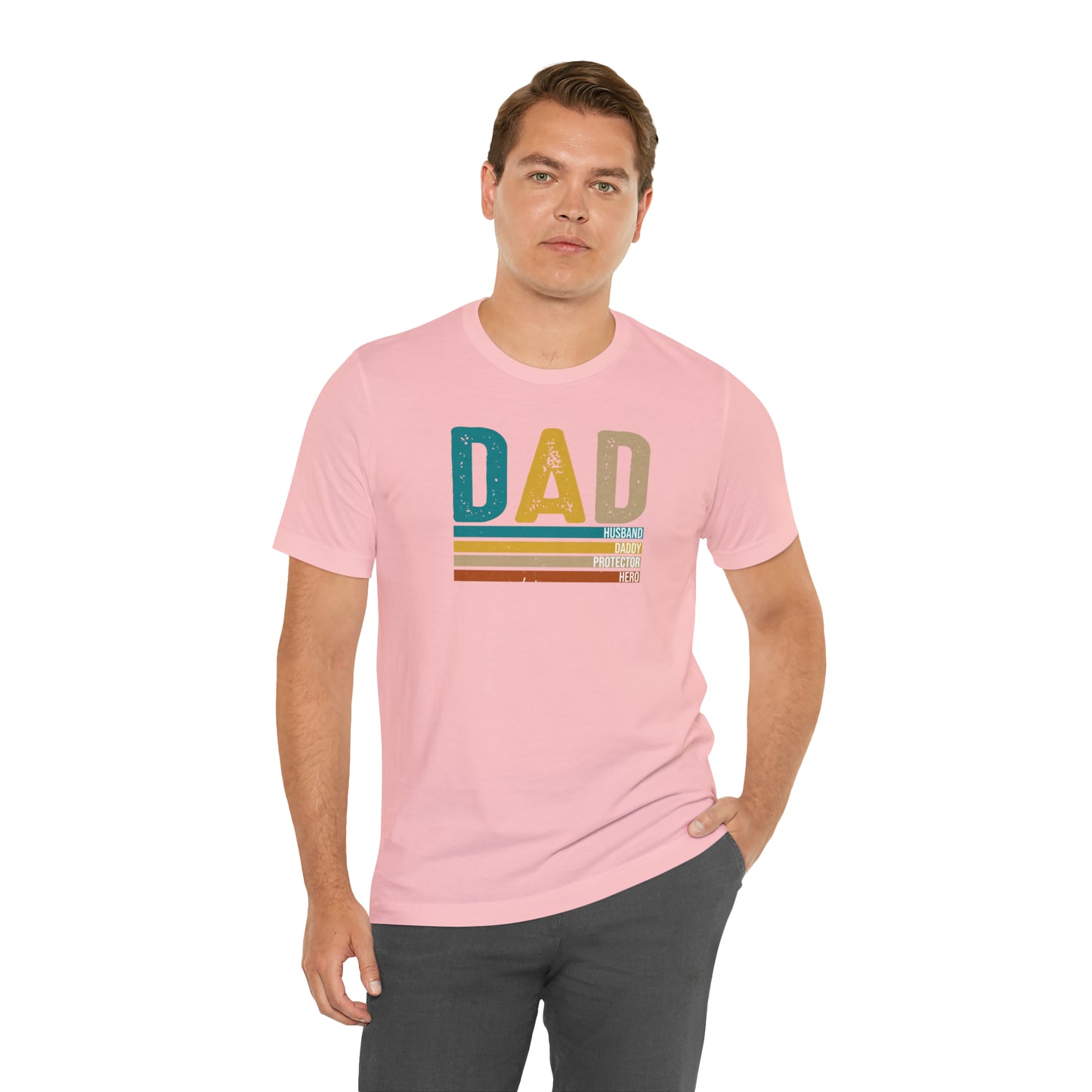 Dad, Husband, Daddy, Protector, Hero Print Jersey Short Sleeve Tee