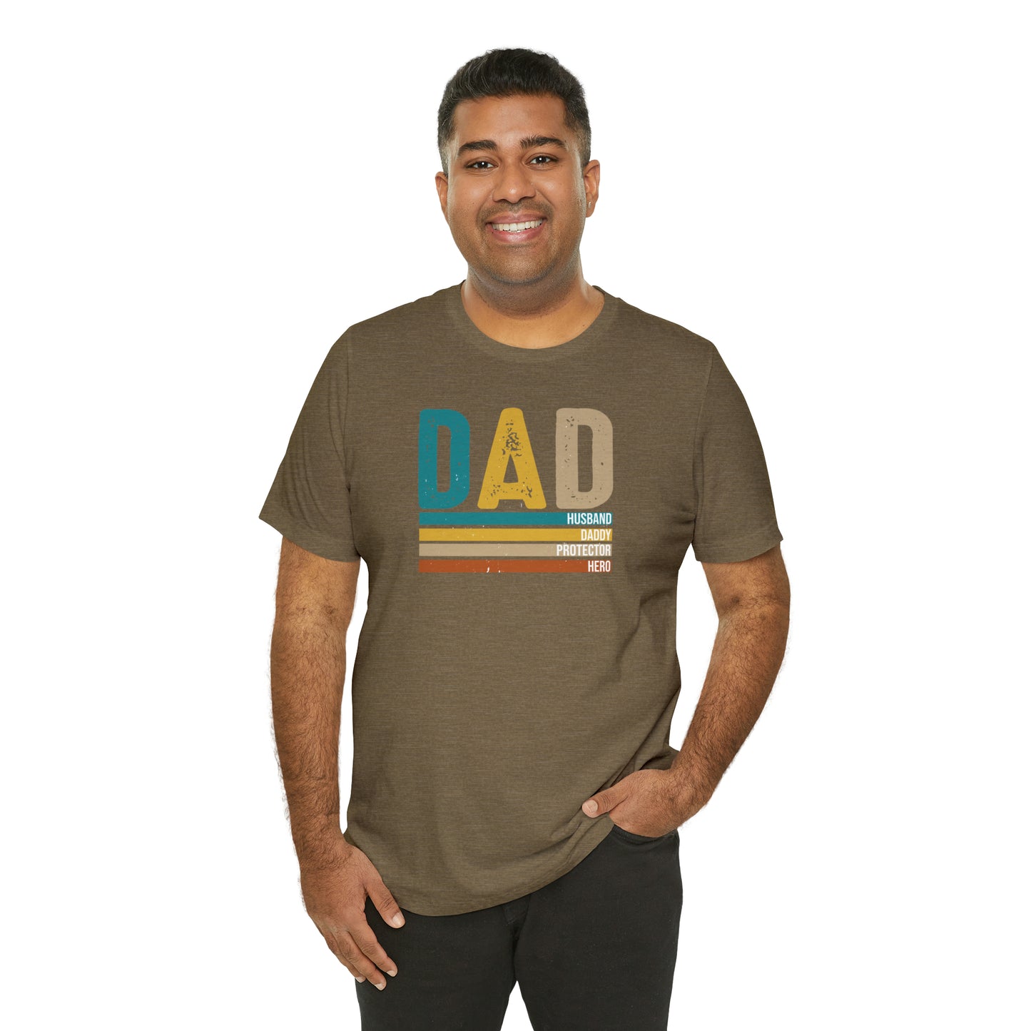 Dad, Husband, Daddy, Protector, Hero Print Jersey Short Sleeve Tee