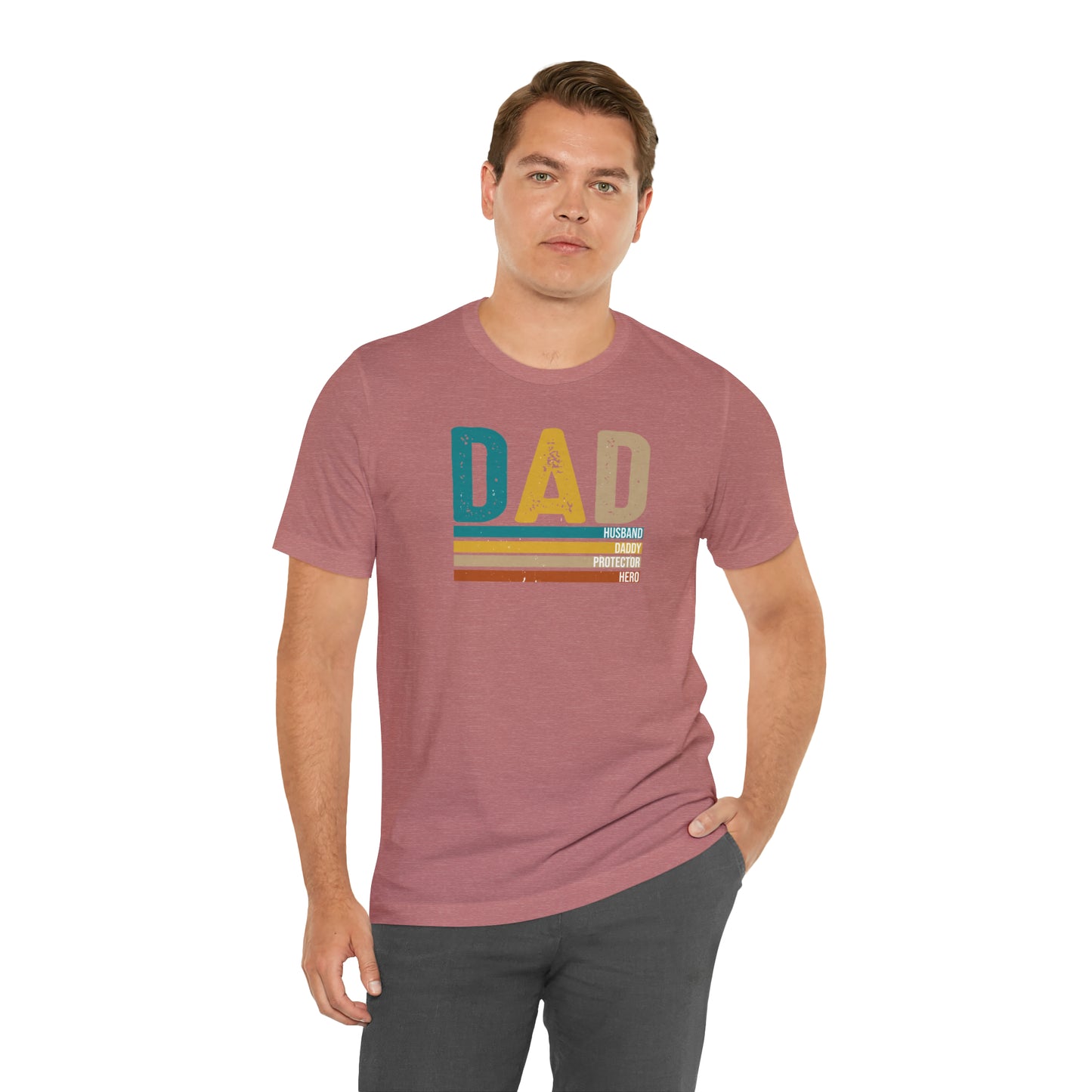 Dad, Husband, Daddy, Protector, Hero Print Jersey Short Sleeve Tee