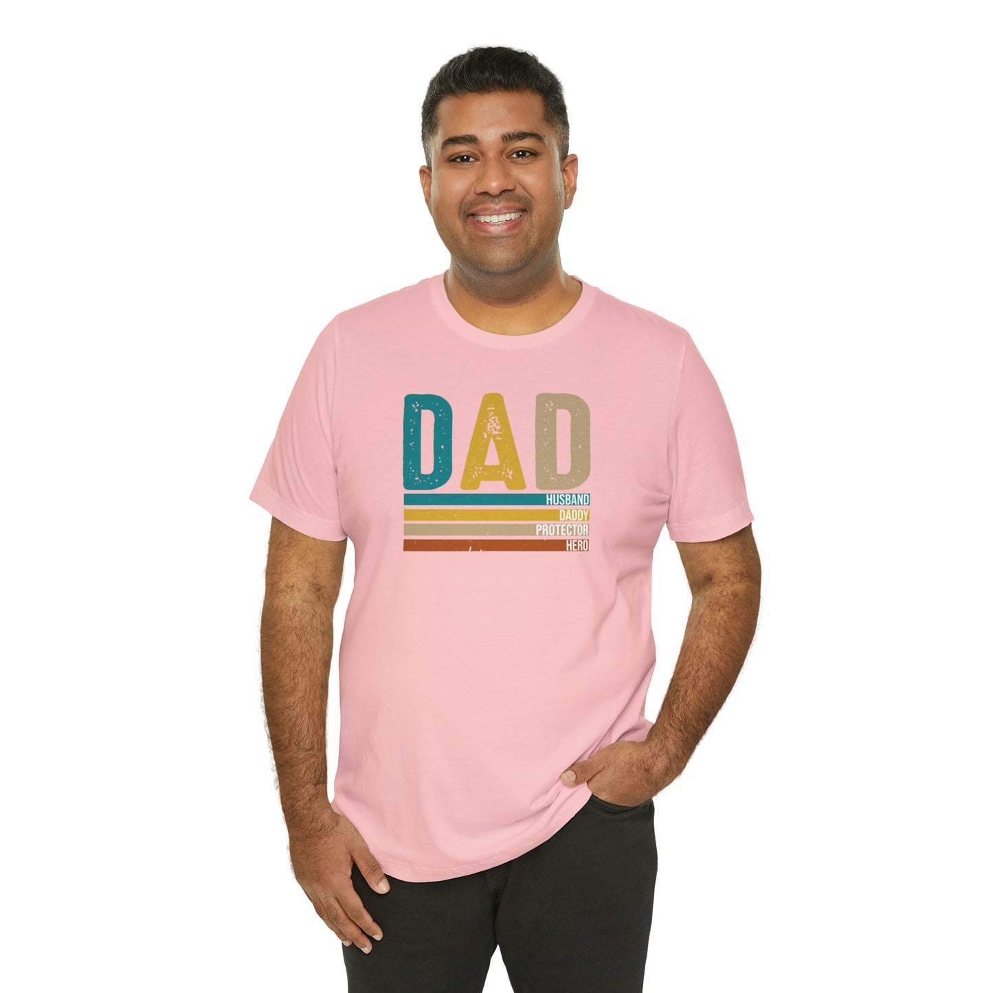 Dad, Husband, Daddy, Protector, Hero Print Jersey Short Sleeve Tee