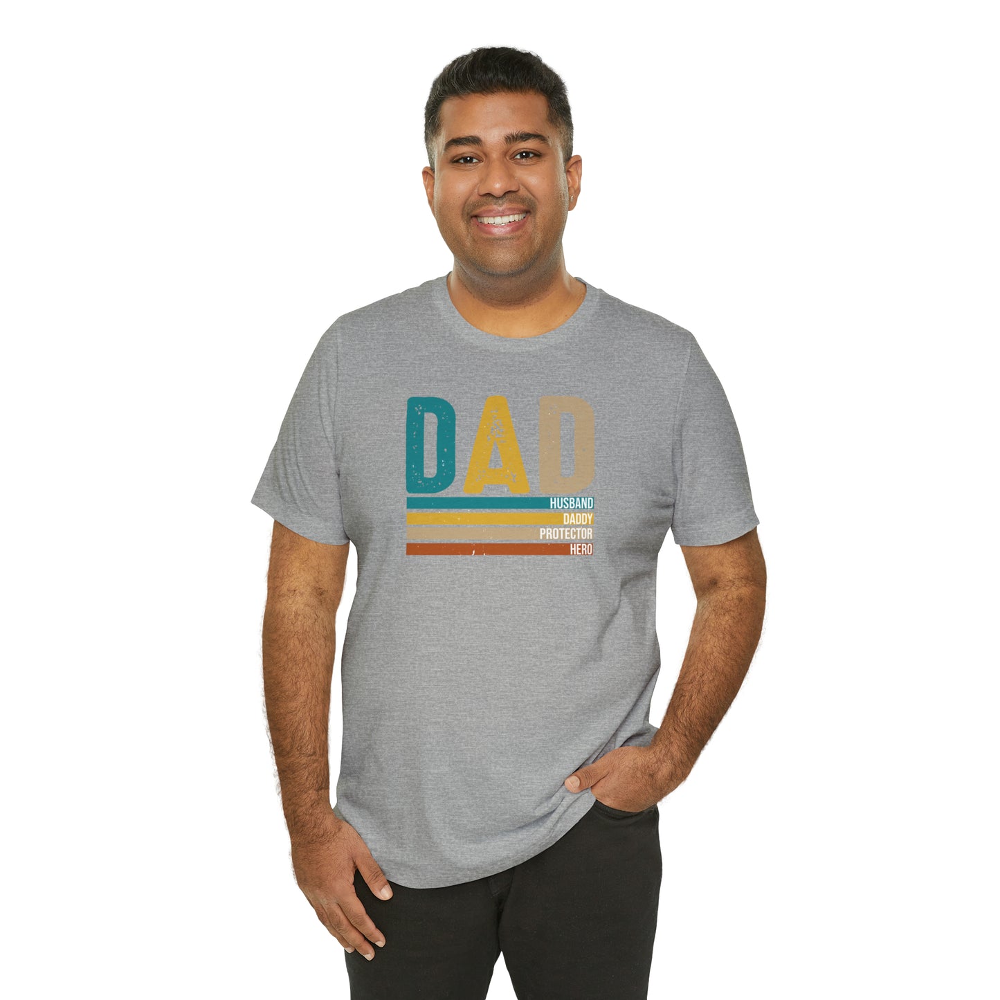 Dad, Husband, Daddy, Protector, Hero Print Jersey Short Sleeve Tee