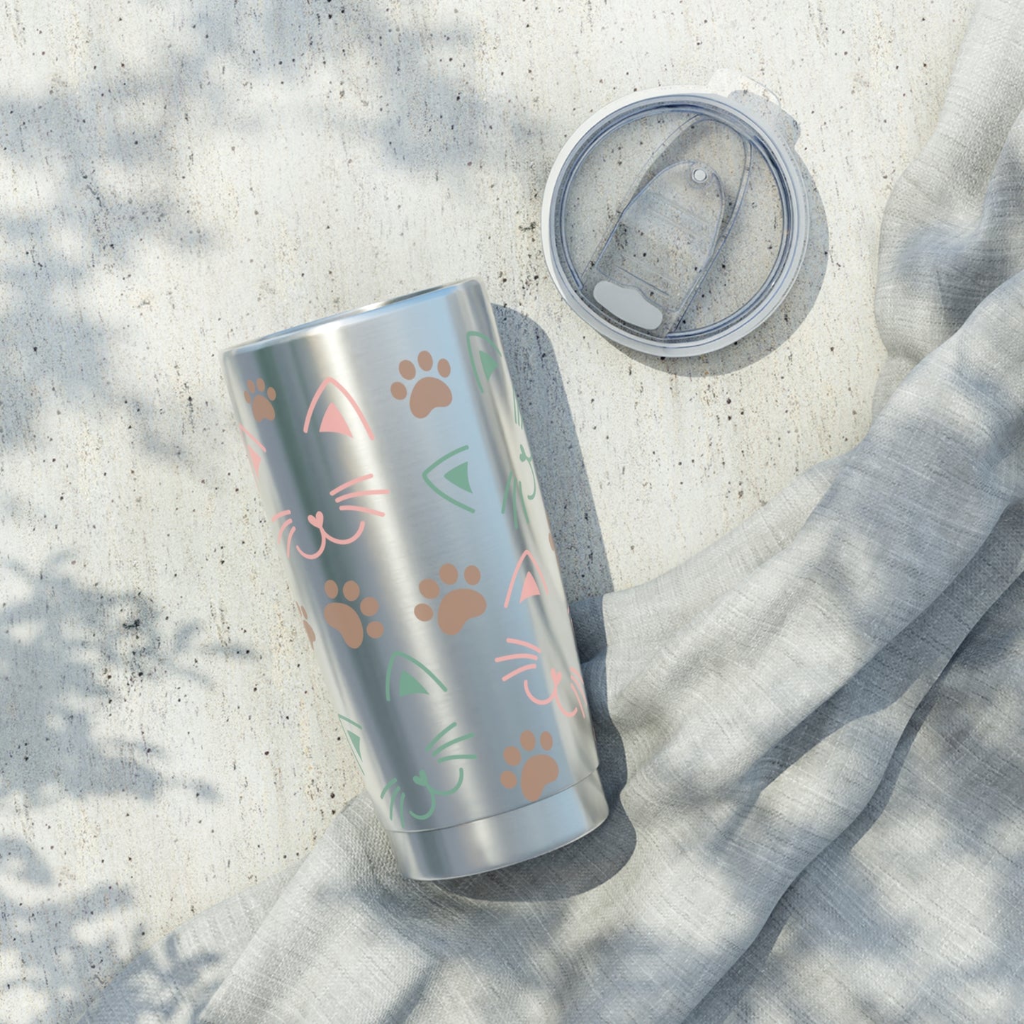 Cute Cat Print, Skinny Steel Tumbler with Straw, 20oz
