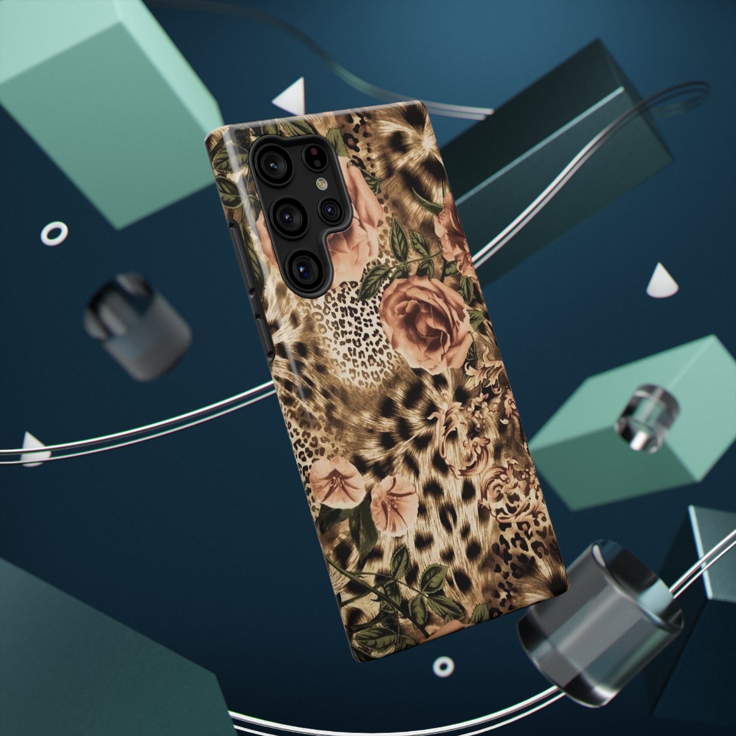 Leopard Rose Print Impact-Resistant Cases
