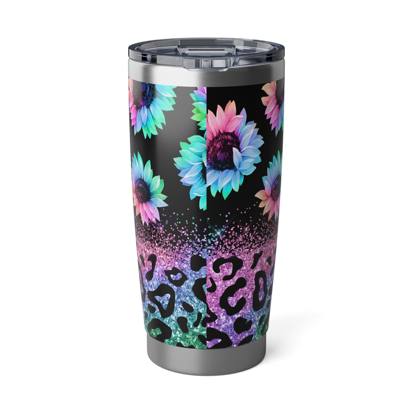 Rainbow Sunflower Leopard Print, Skinny Steel Tumbler with Straw, 20oz
