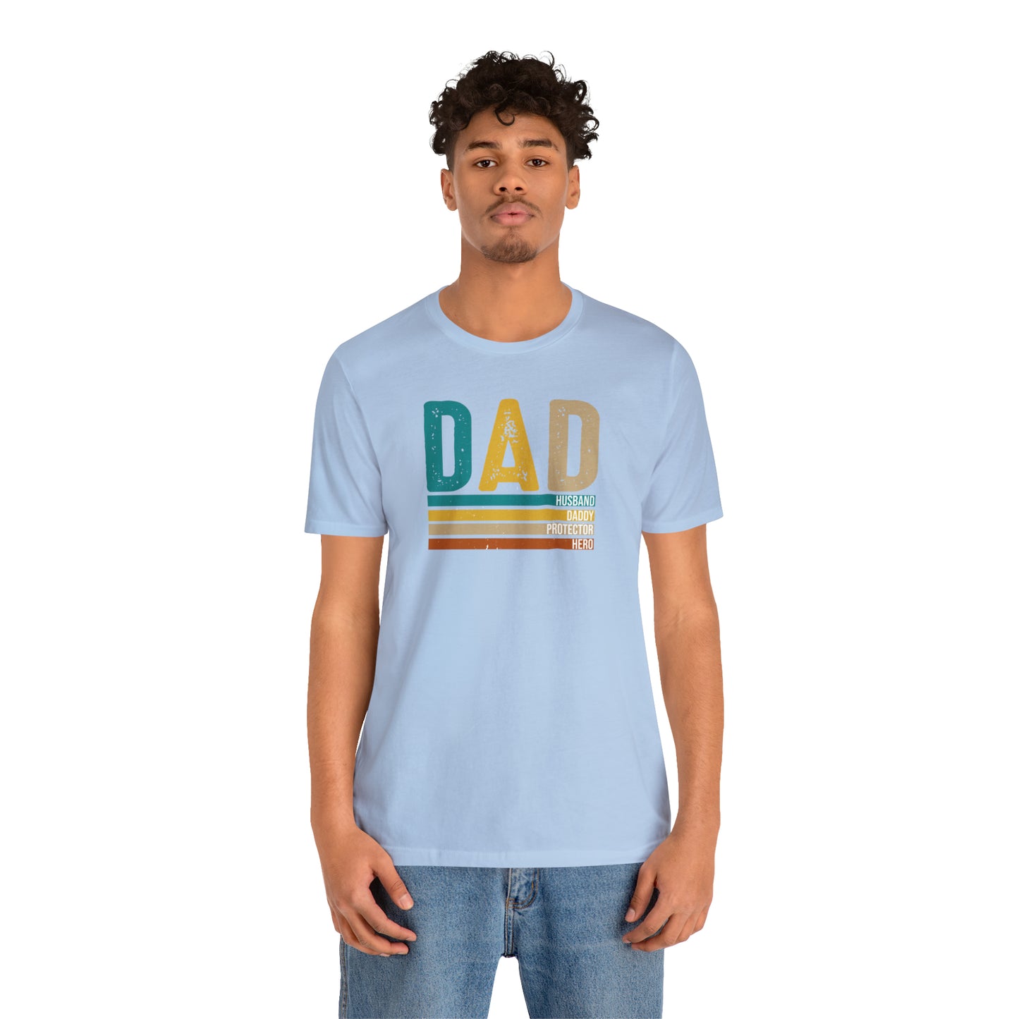 Dad, Husband, Daddy, Protector, Hero Print Jersey Short Sleeve Tee