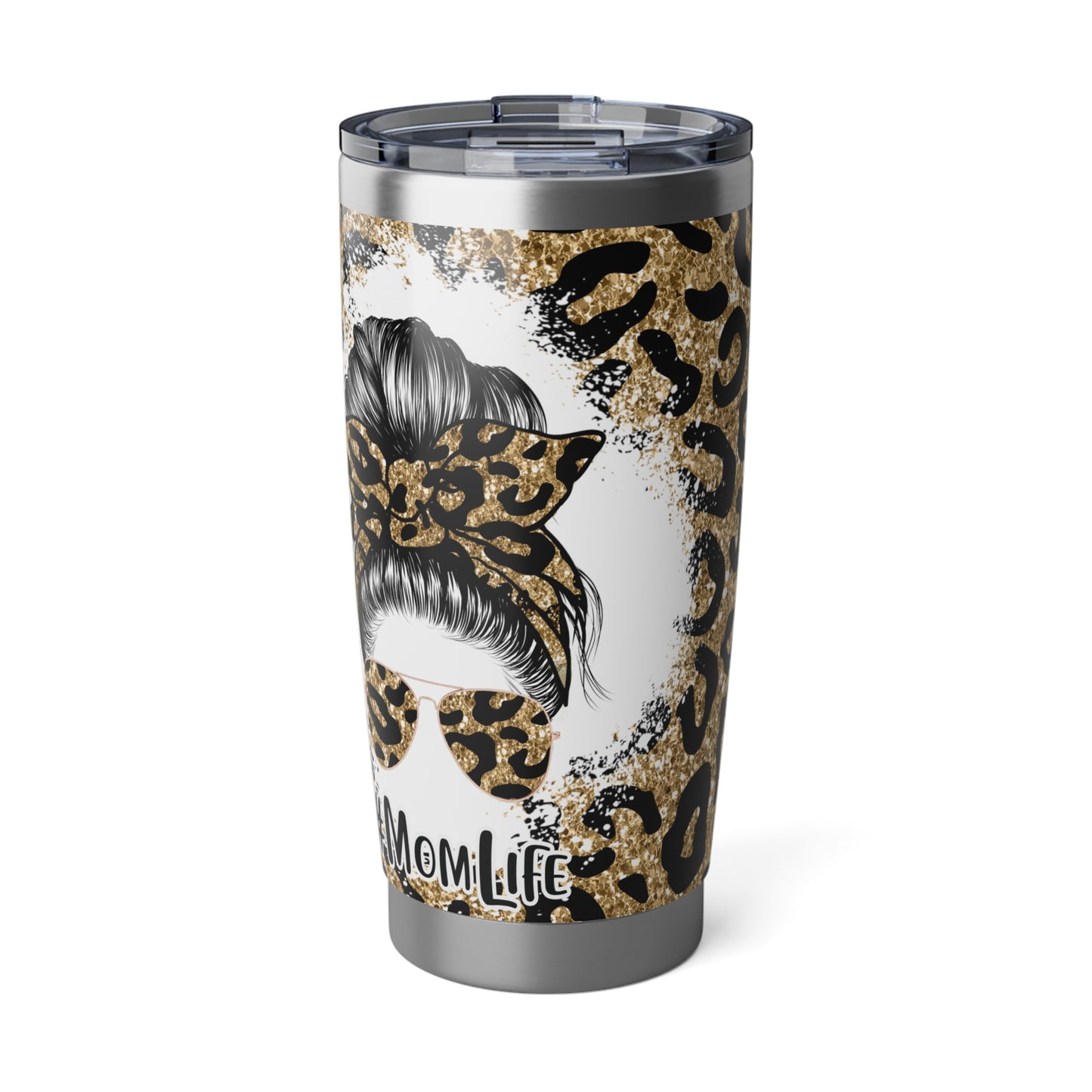 #MomLife Leopard Print, Skinny Steel Tumbler with Straw, 20oz