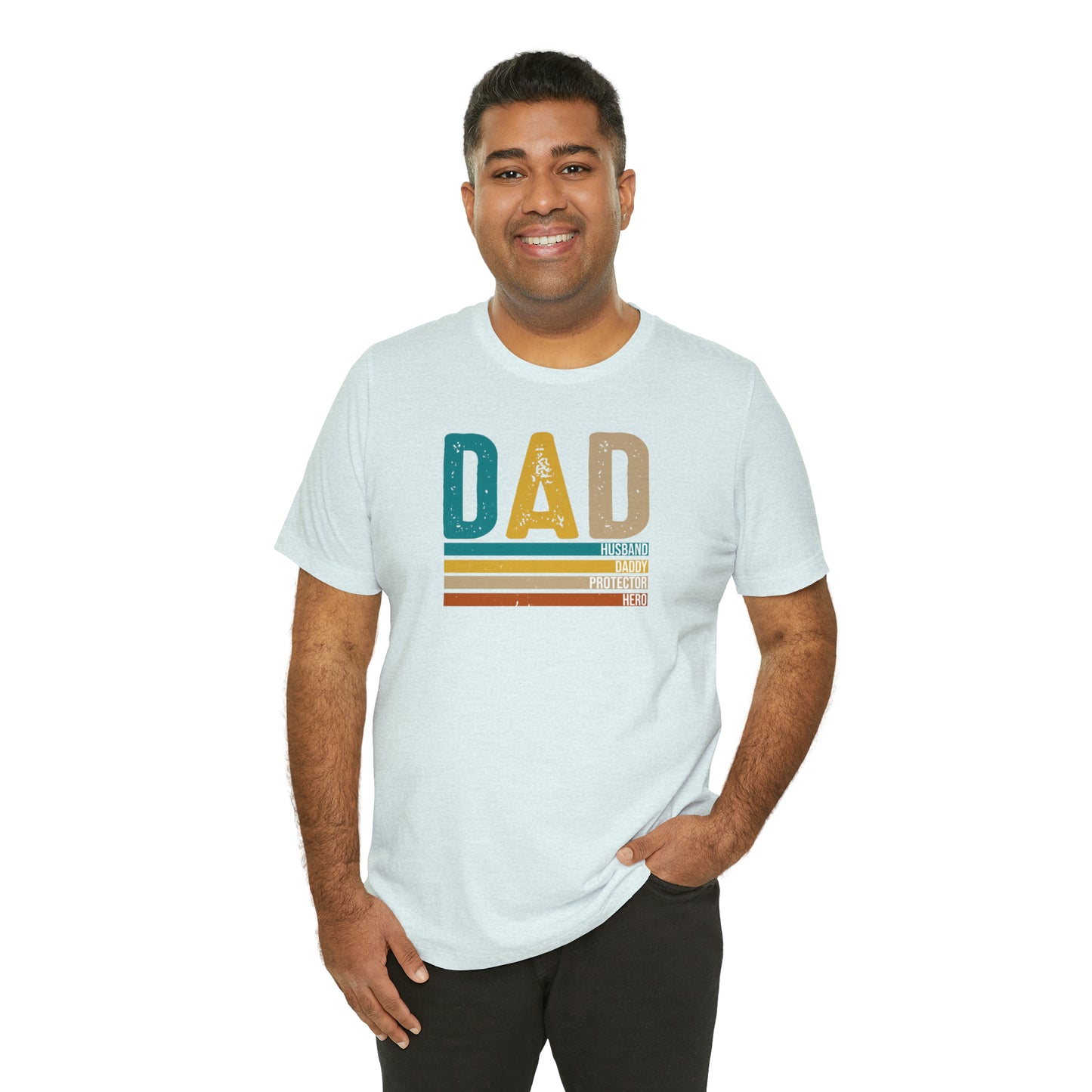 Dad, Husband, Daddy, Protector, Hero Print Jersey Short Sleeve Tee