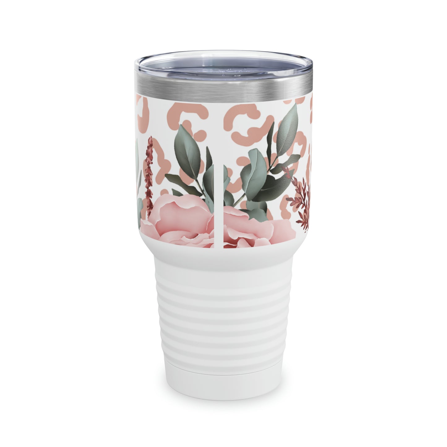 Rose Pink Leopard W/ White Background Steel Tumbler with Straw, 20oz