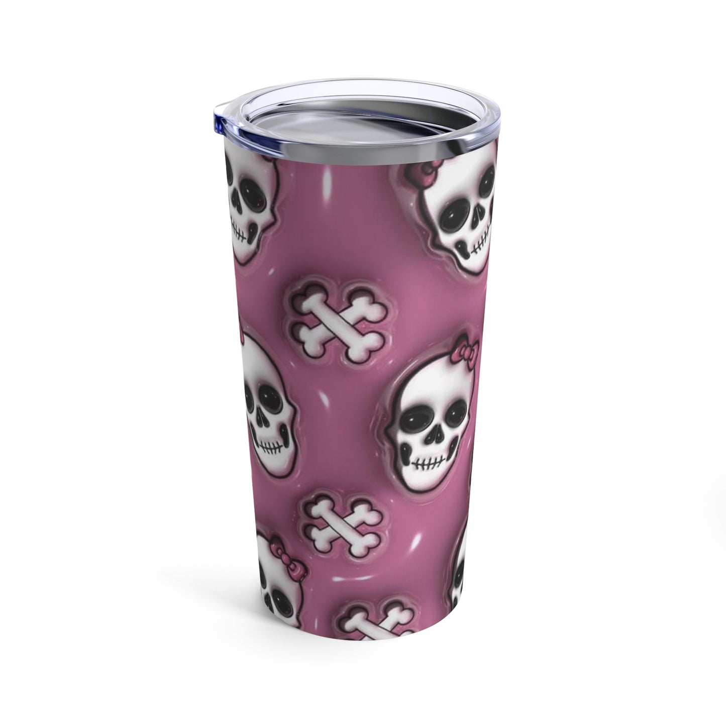Pink Skull Print, Skinny Steel Tumbler with Straw, 20oz