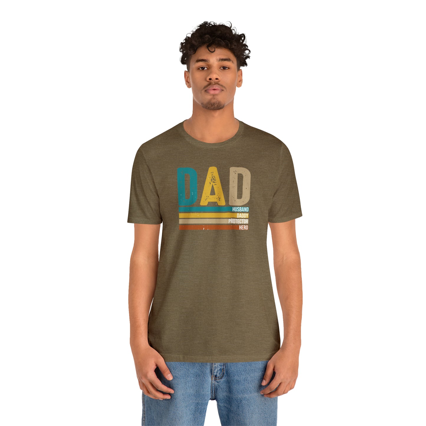 Dad, Husband, Daddy, Protector, Hero Print Jersey Short Sleeve Tee