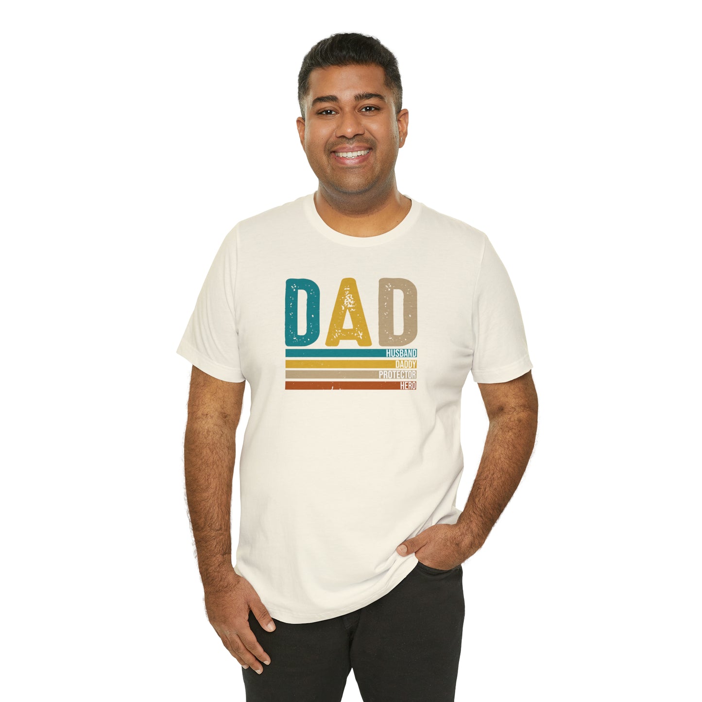 Dad, Husband, Daddy, Protector, Hero Print Jersey Short Sleeve Tee
