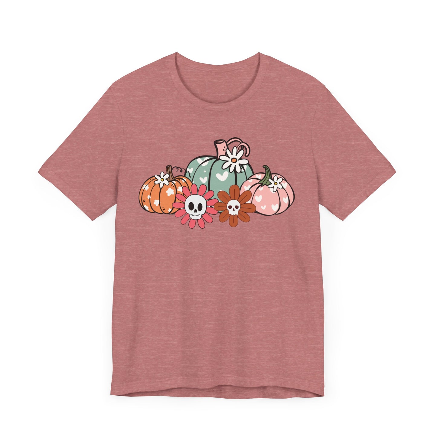 Pumpkins and Skull Flowers T-Shirt