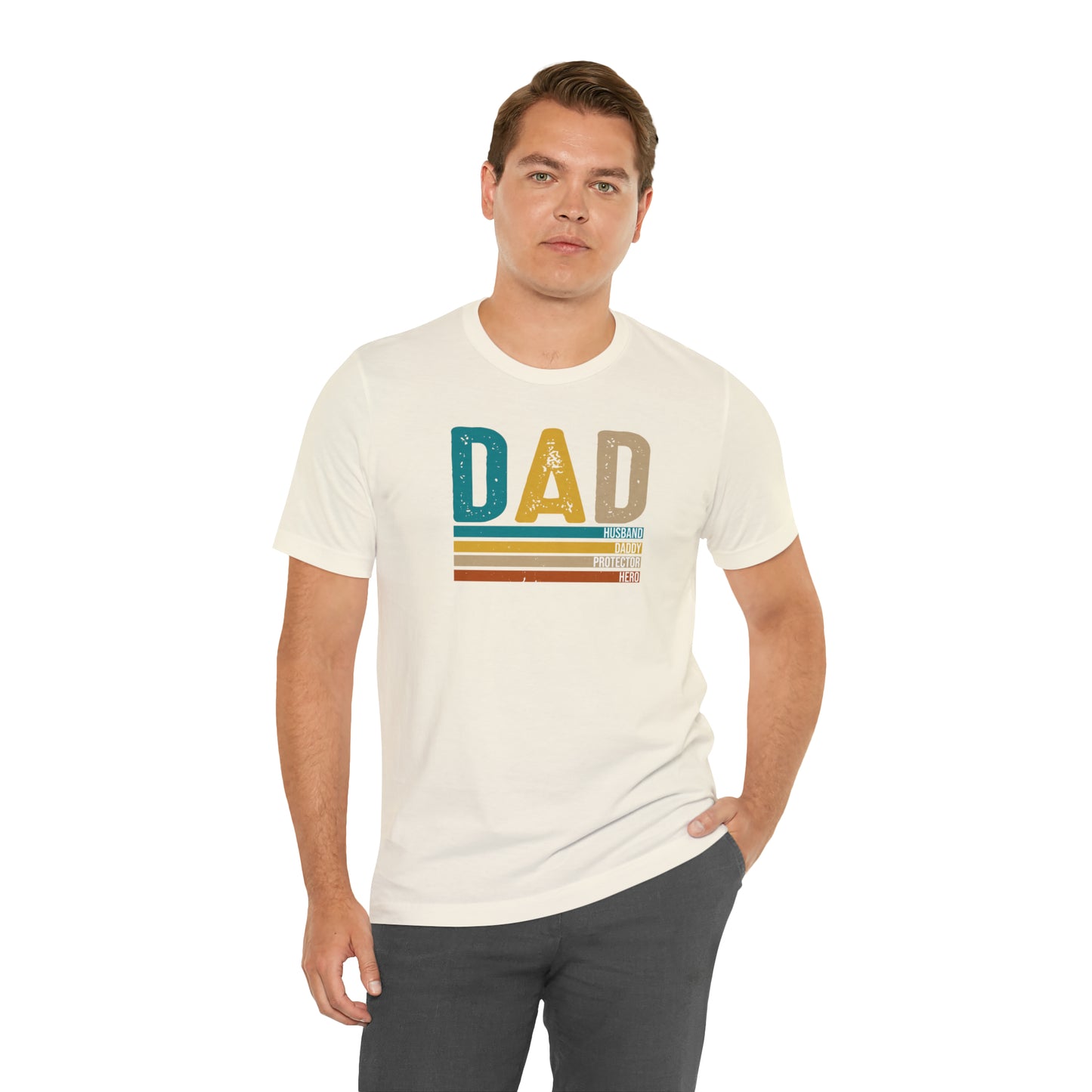 Dad, Husband, Daddy, Protector, Hero Print Jersey Short Sleeve Tee