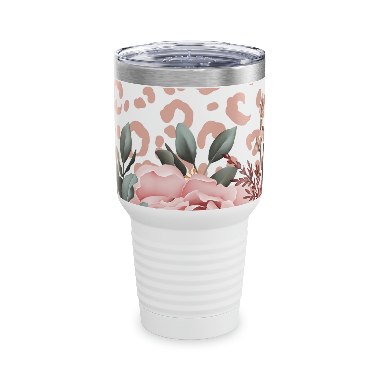 Rose Pink Leopard W/ White Background Steel Tumbler with Straw, 20oz
