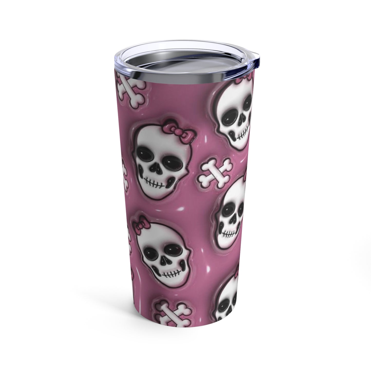 Pink Skull Print, Skinny Steel Tumbler with Straw, 20oz
