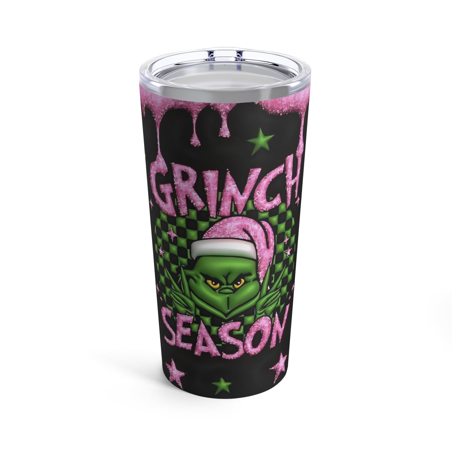 Grinch Season, Multi Colored Sunflower Print, Skinny Steel Tumbler with Straw, 20oz