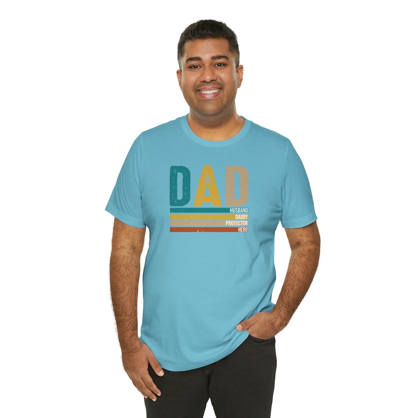 Dad, Husband, Daddy, Protector, Hero Print Jersey Short Sleeve Tee