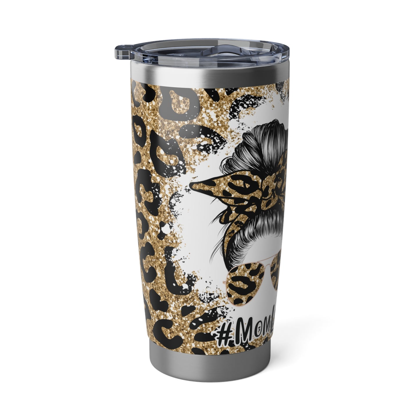 #MomLife Leopard Print, Skinny Steel Tumbler with Straw, 20oz