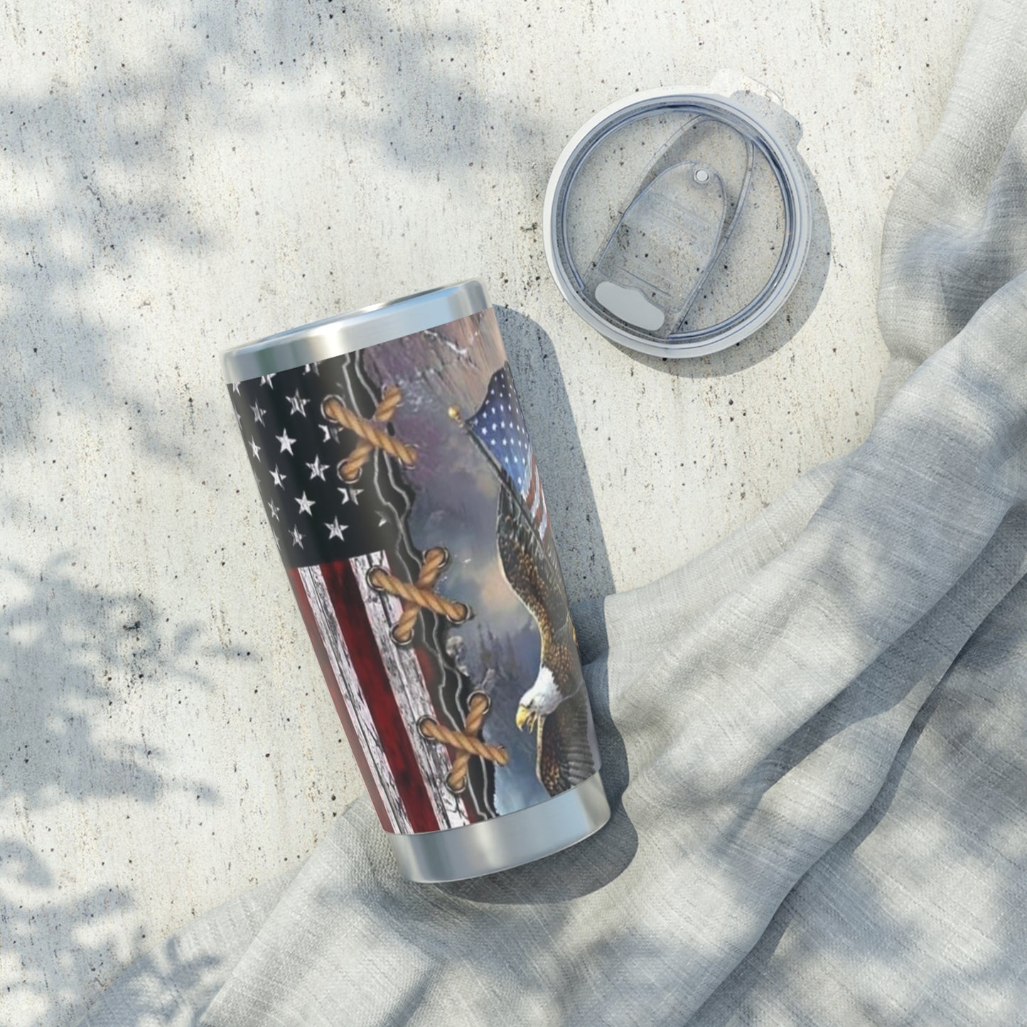 American Flag With Bald Eagle Skinny Steel Tumbler with Straw, 20oz