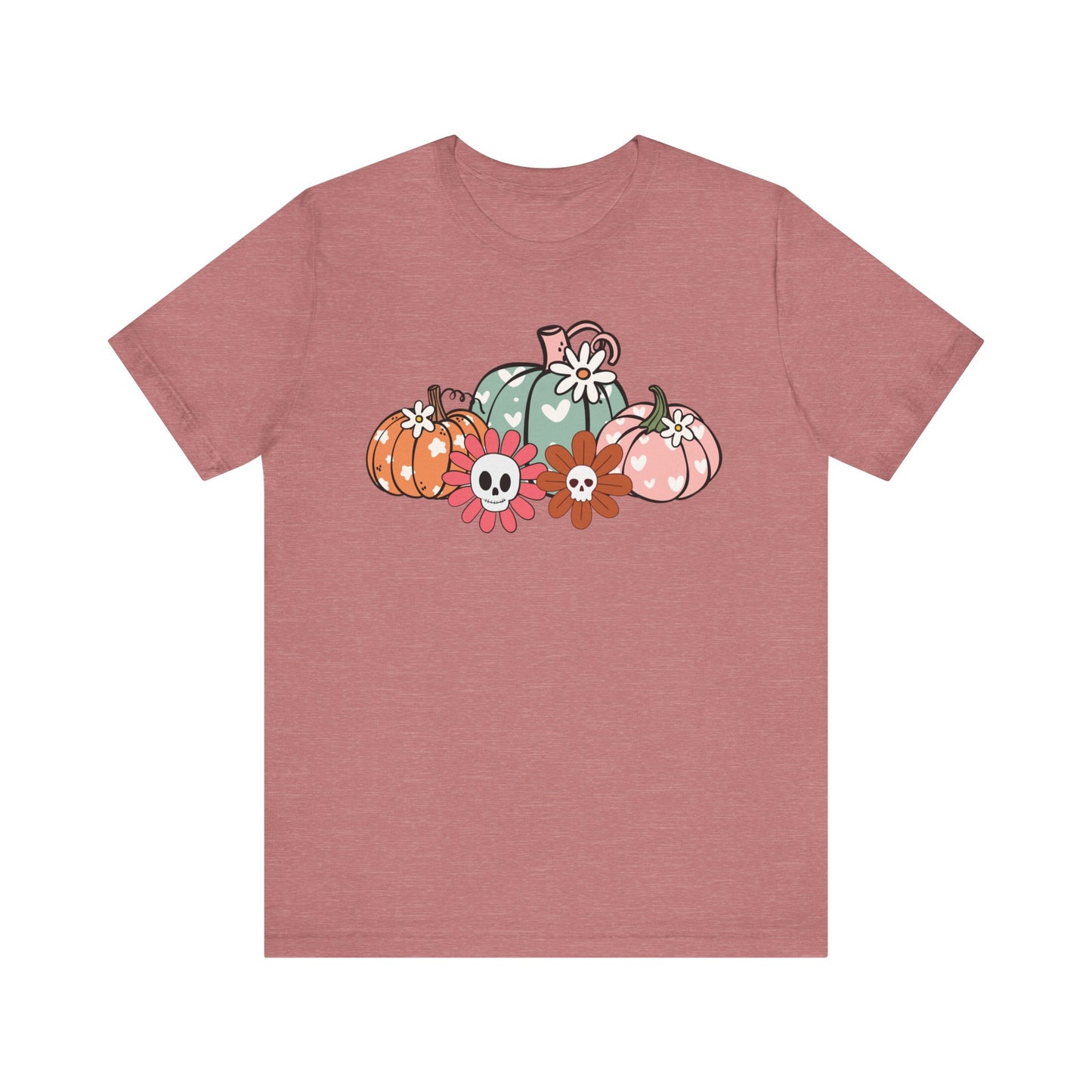 Pumpkins and Skull Flowers T-Shirt