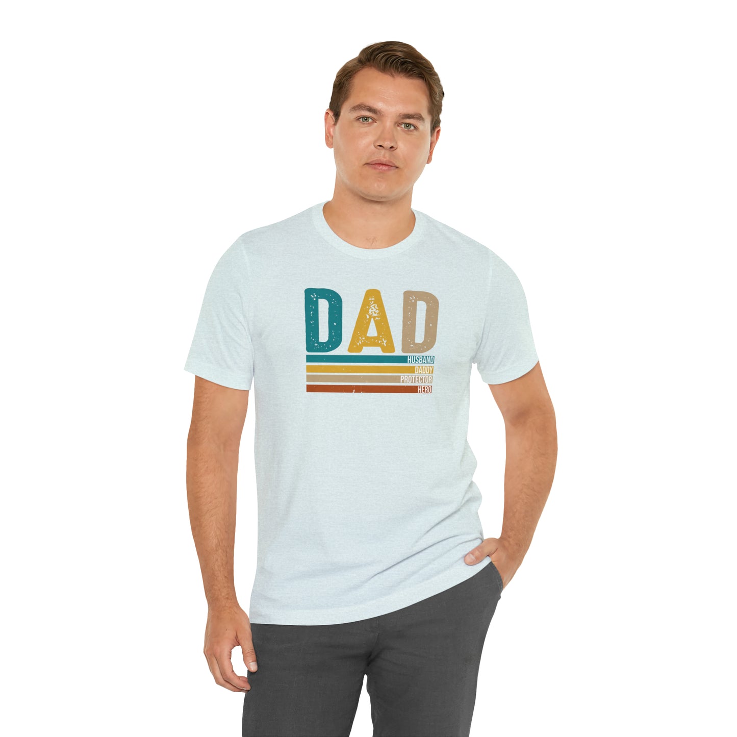 Dad, Husband, Daddy, Protector, Hero Print Jersey Short Sleeve Tee
