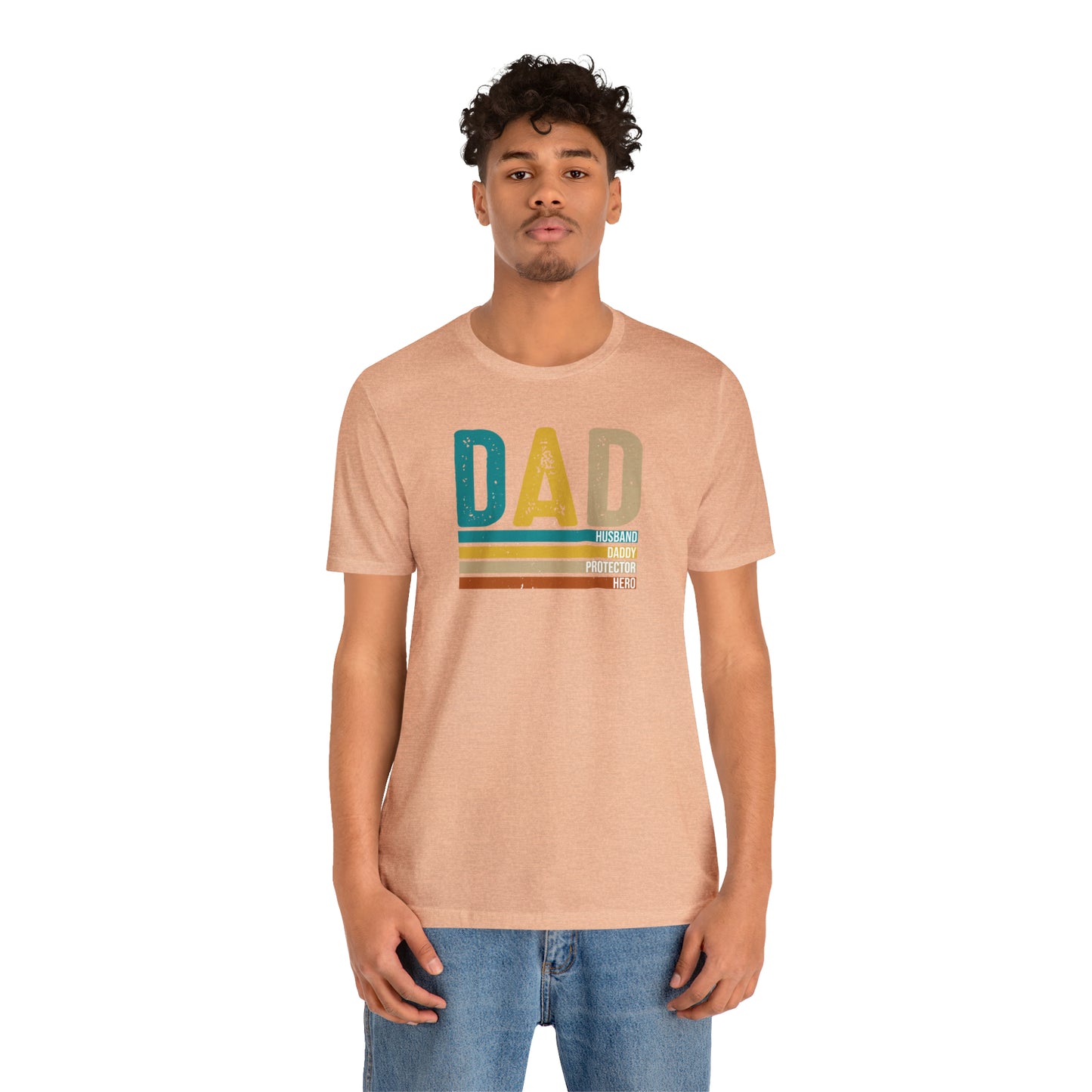 Dad, Husband, Daddy, Protector, Hero Print Jersey Short Sleeve Tee