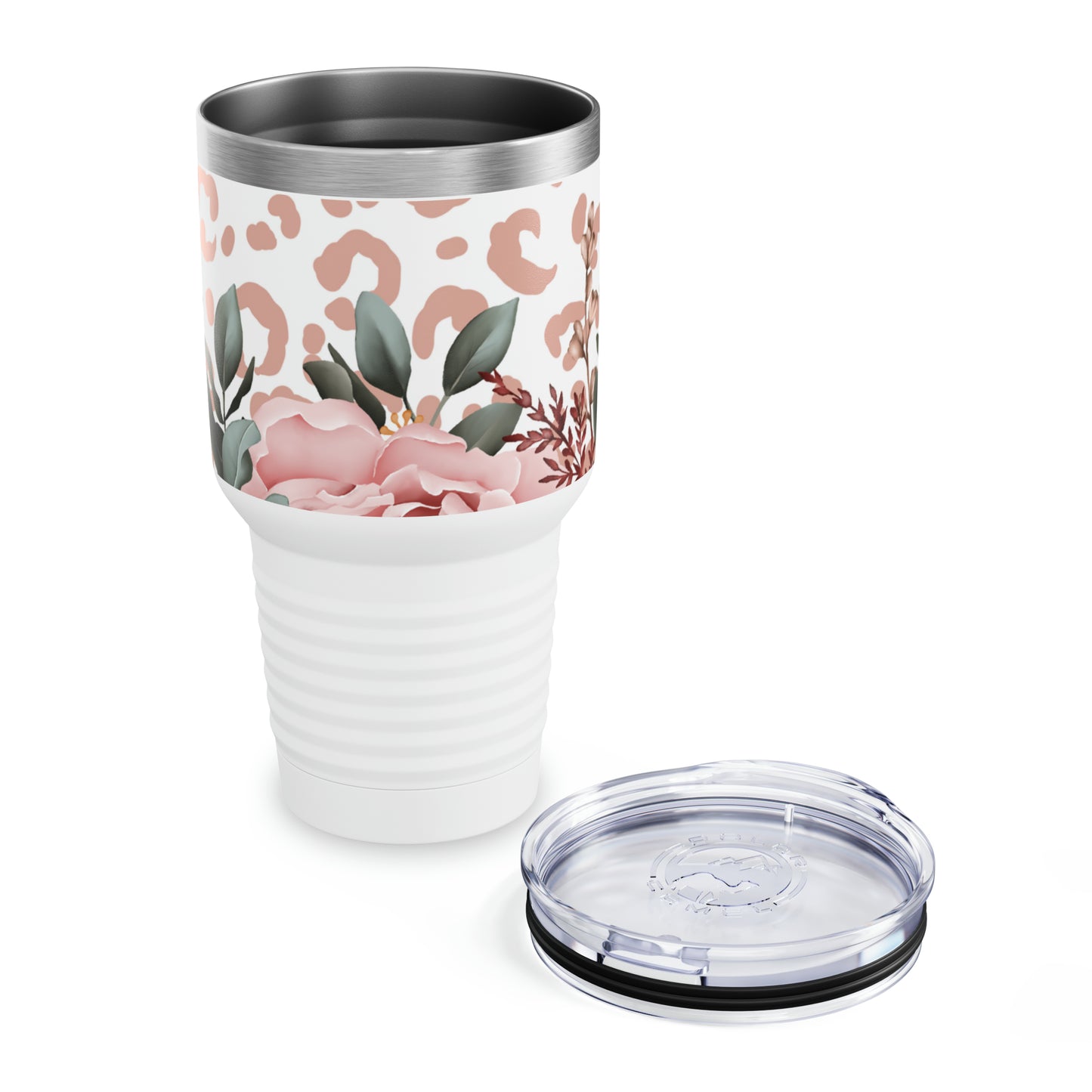 Rose Pink Leopard W/ White Background Steel Tumbler with Straw, 20oz