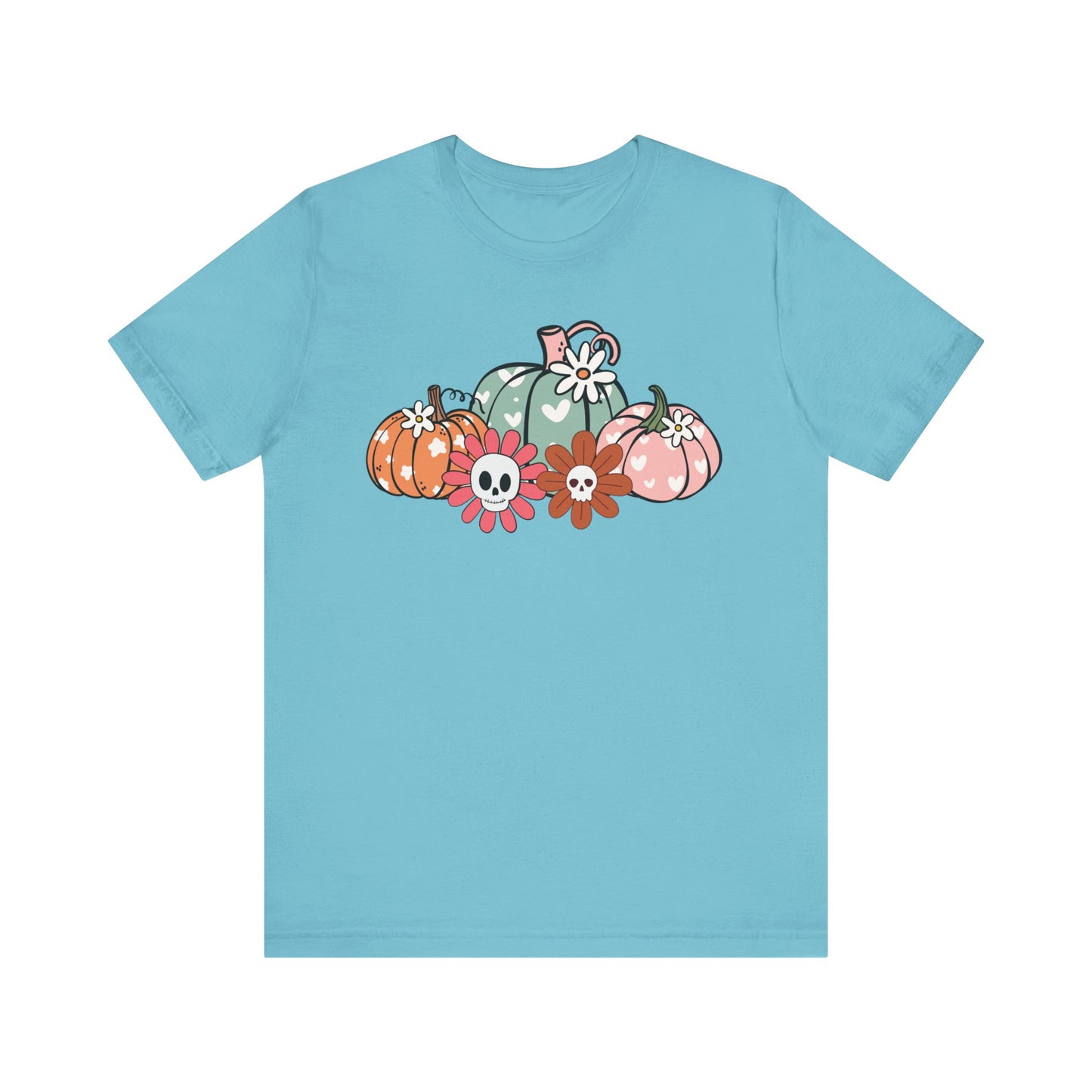 Pumpkins and Skull Flowers T-Shirt