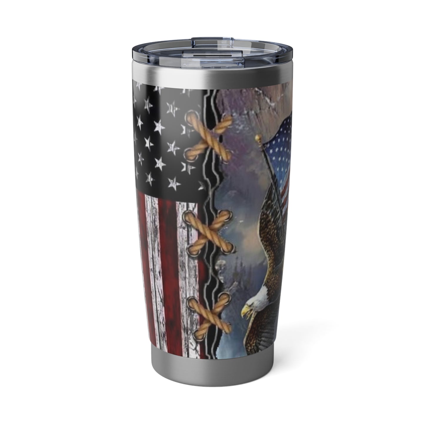 American Flag With Bald Eagle Skinny Steel Tumbler with Straw, 20oz