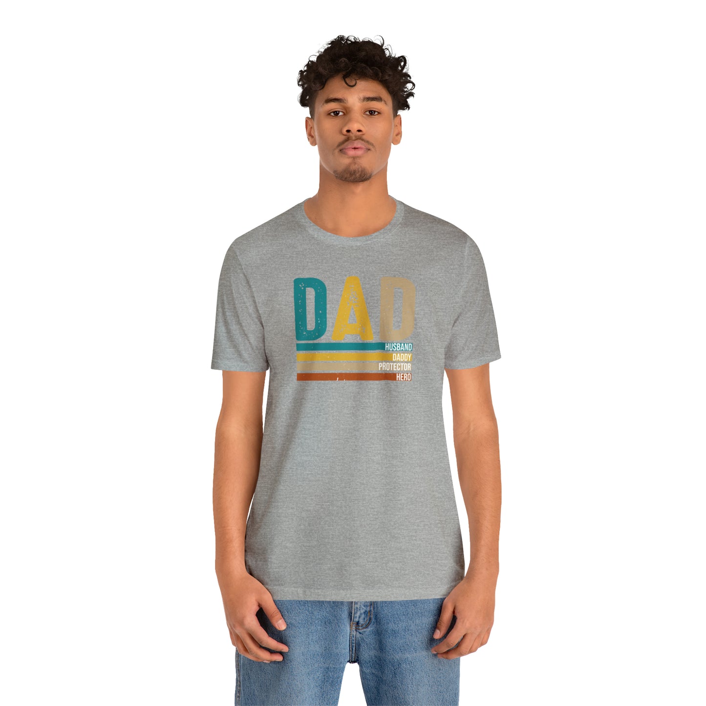 Dad, Husband, Daddy, Protector, Hero Print Jersey Short Sleeve Tee