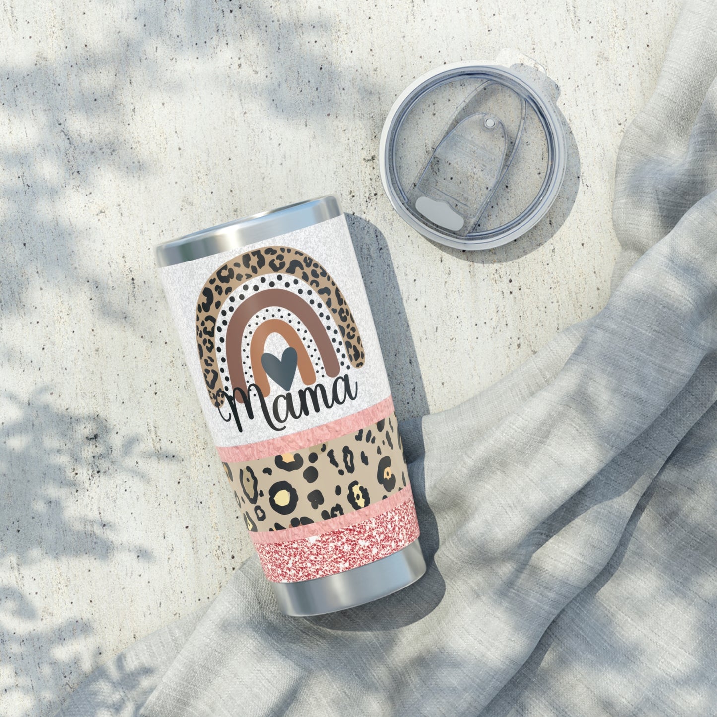 Boho Mom Leopard Print, Skinny Steel Tumbler with Straw, 20oz