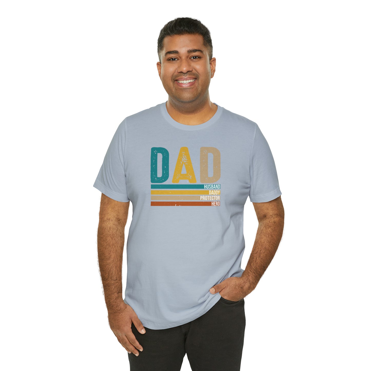 Dad, Husband, Daddy, Protector, Hero Print Jersey Short Sleeve Tee